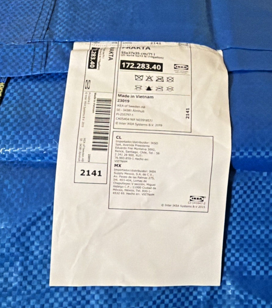 IKEA Large 5-Pack FRAKTA 19-GALLON Blue Reusable Grocery Tote Bag -FREE SHIPPING