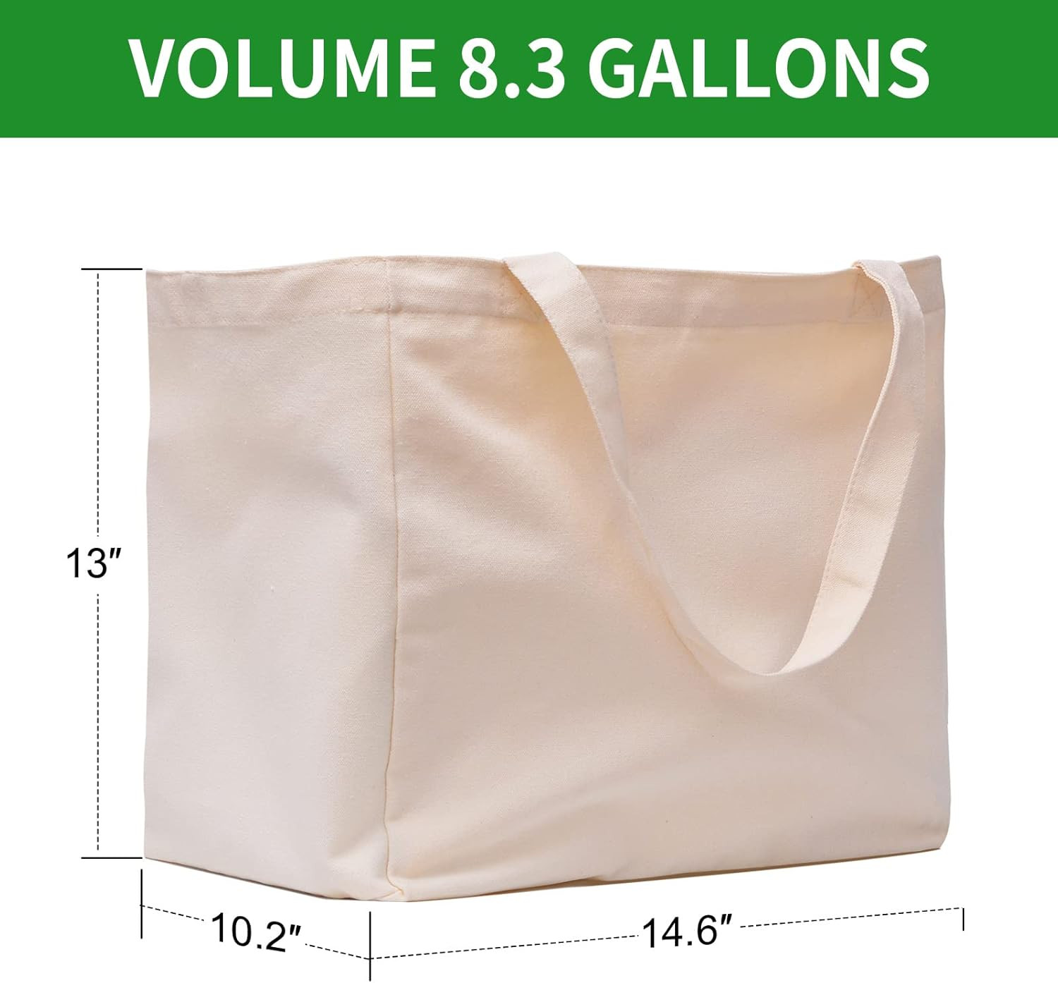 Canvas Reusable Grocery Bags Heavy Duty, 8.3 Gal Foldable Large Tote Bag with Ha