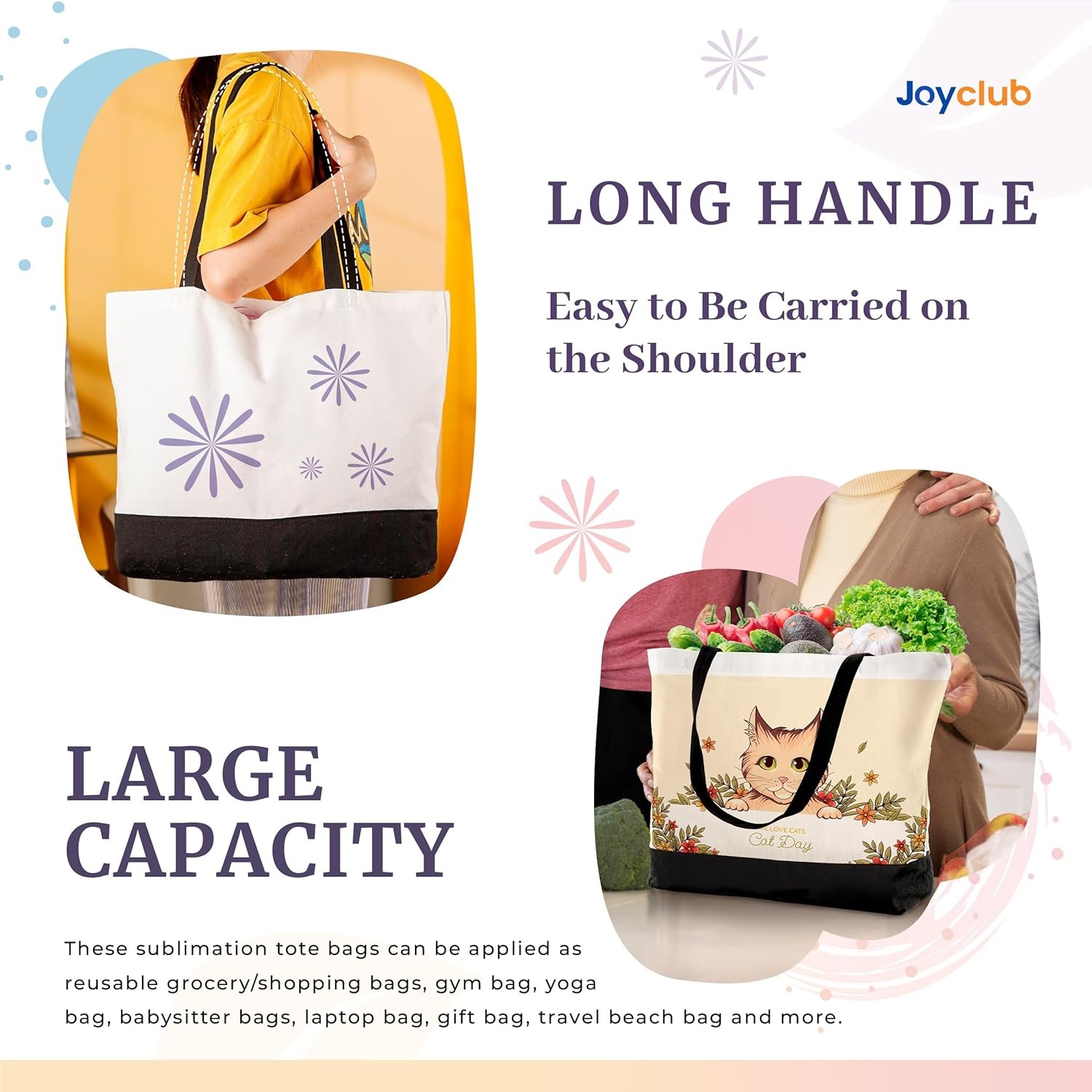 10 Pack Large Canvas Tote Bags Bulk Sublimation Blanks W/ Long Handle 18.5 x 15