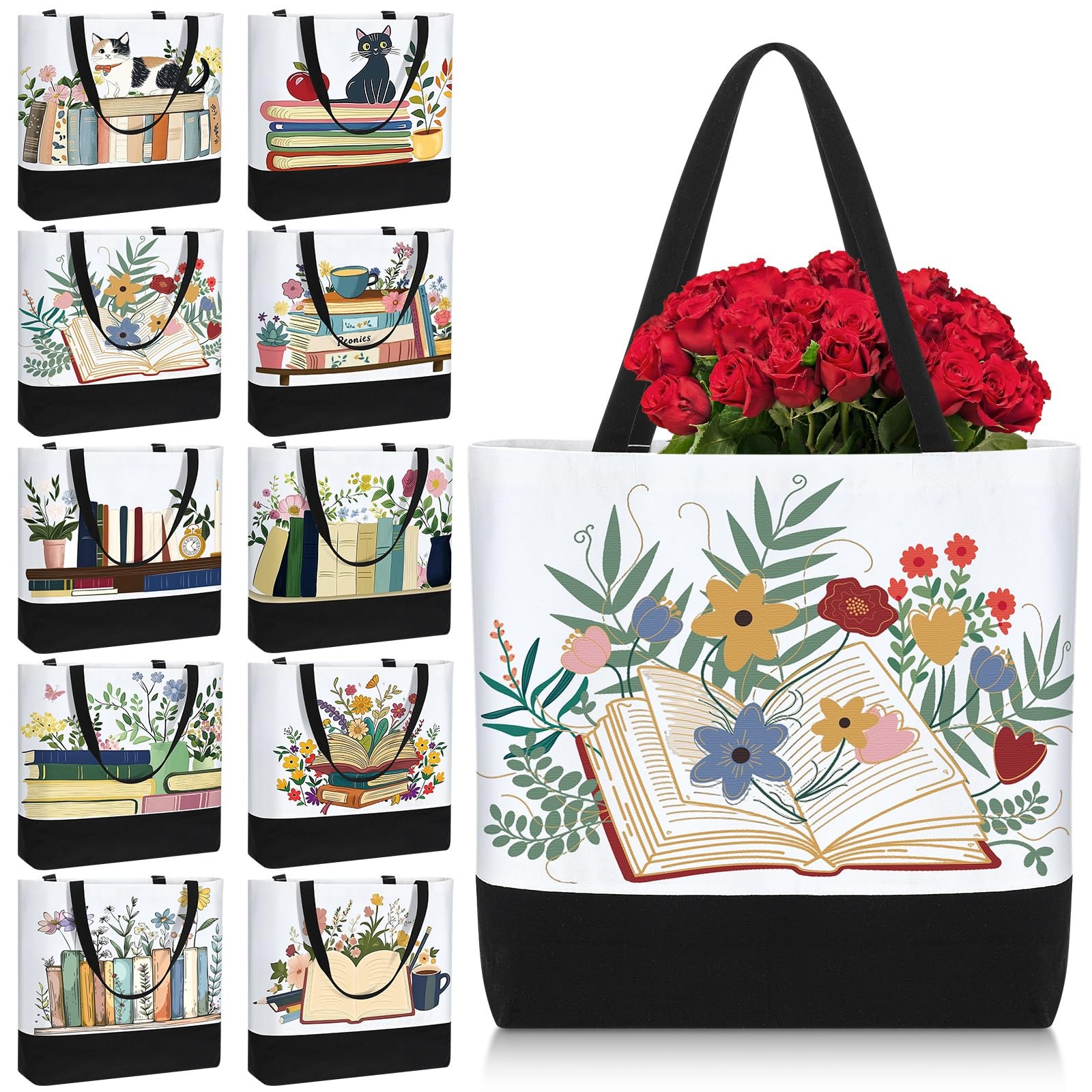 10 Pcs Valentine’s Day Book Lovers Club Tote Gifts Bags Bulk Reusable Valenti…