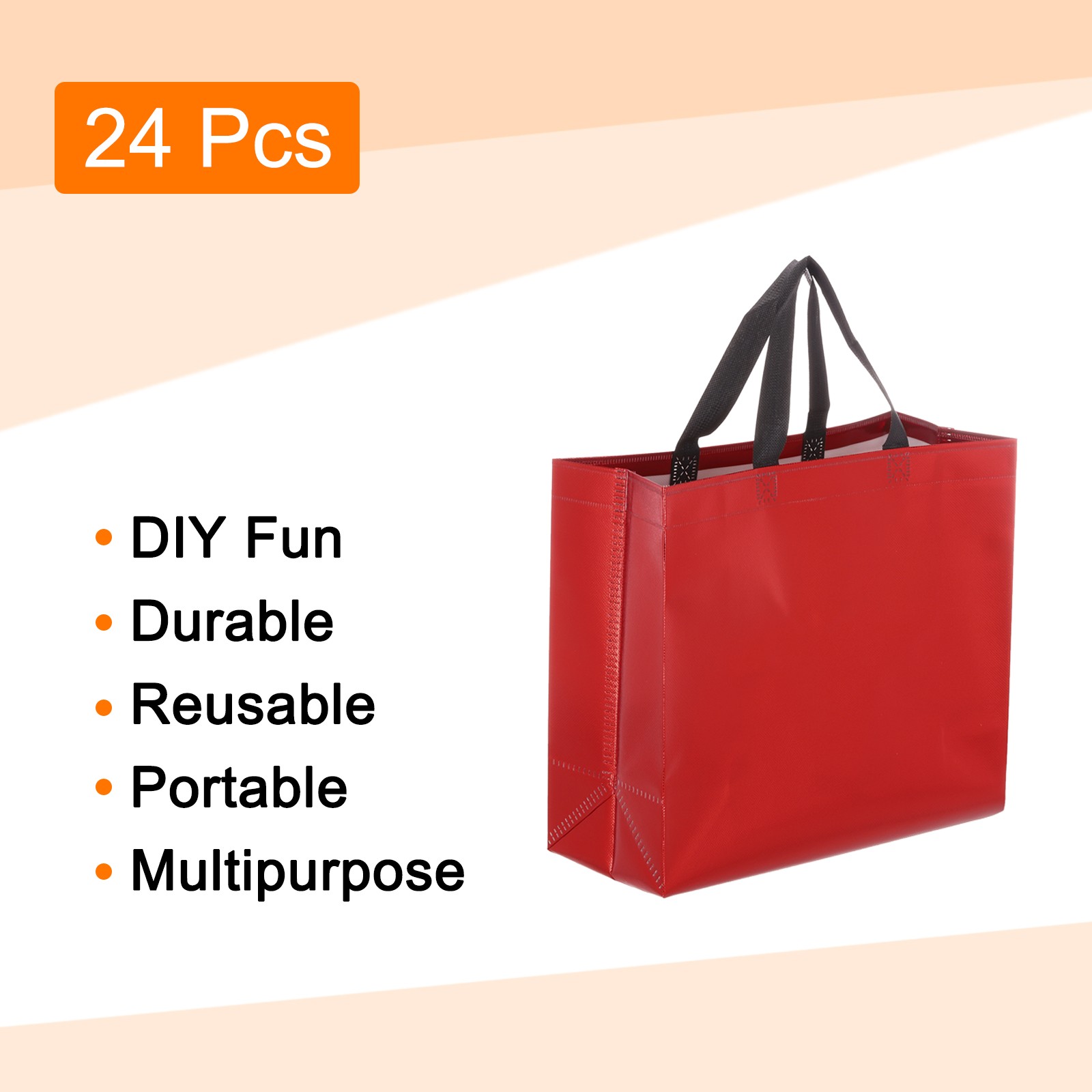 24Pcs Reusable Gift Bags with Handles 10.6 x 13 Inch Red