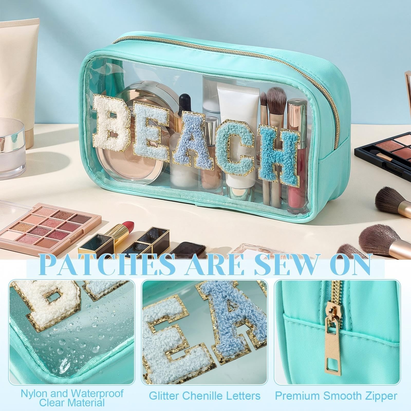 Kacctyen 6 Pcs Clear Beach Makeup Bags Bulk Preppy Patch Lake Reflection