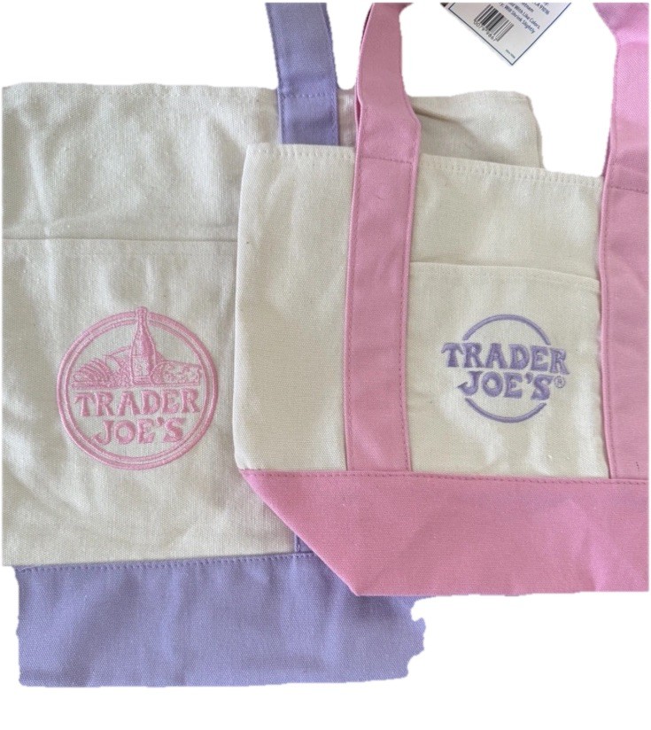 Trader Joe’s Lavender Purple Large + Pink Mini Canvas Tote Bag 2 Set Limited 🛍️