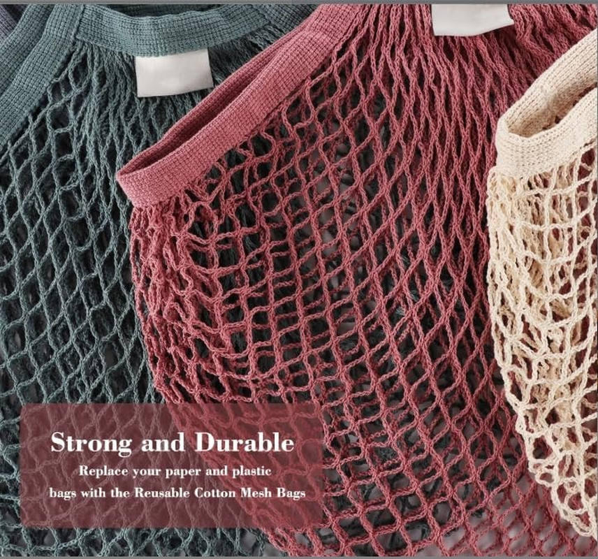 Mesh Grocery Bags, 5 Pack Reusable Washable Cotton String Shopping Bag, Cotton M