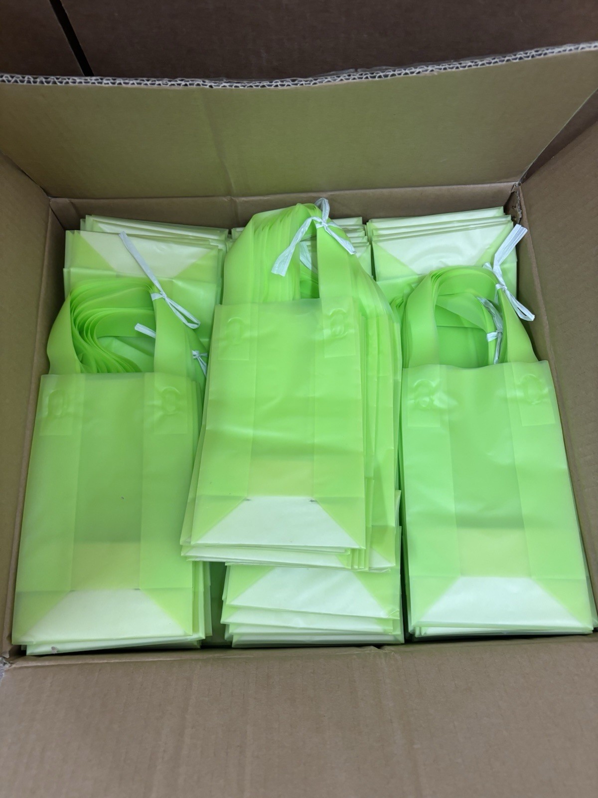 250-Pack Lime Green 5x3x8 Shopping Gift Plastic Reusable Tote Handle Bags