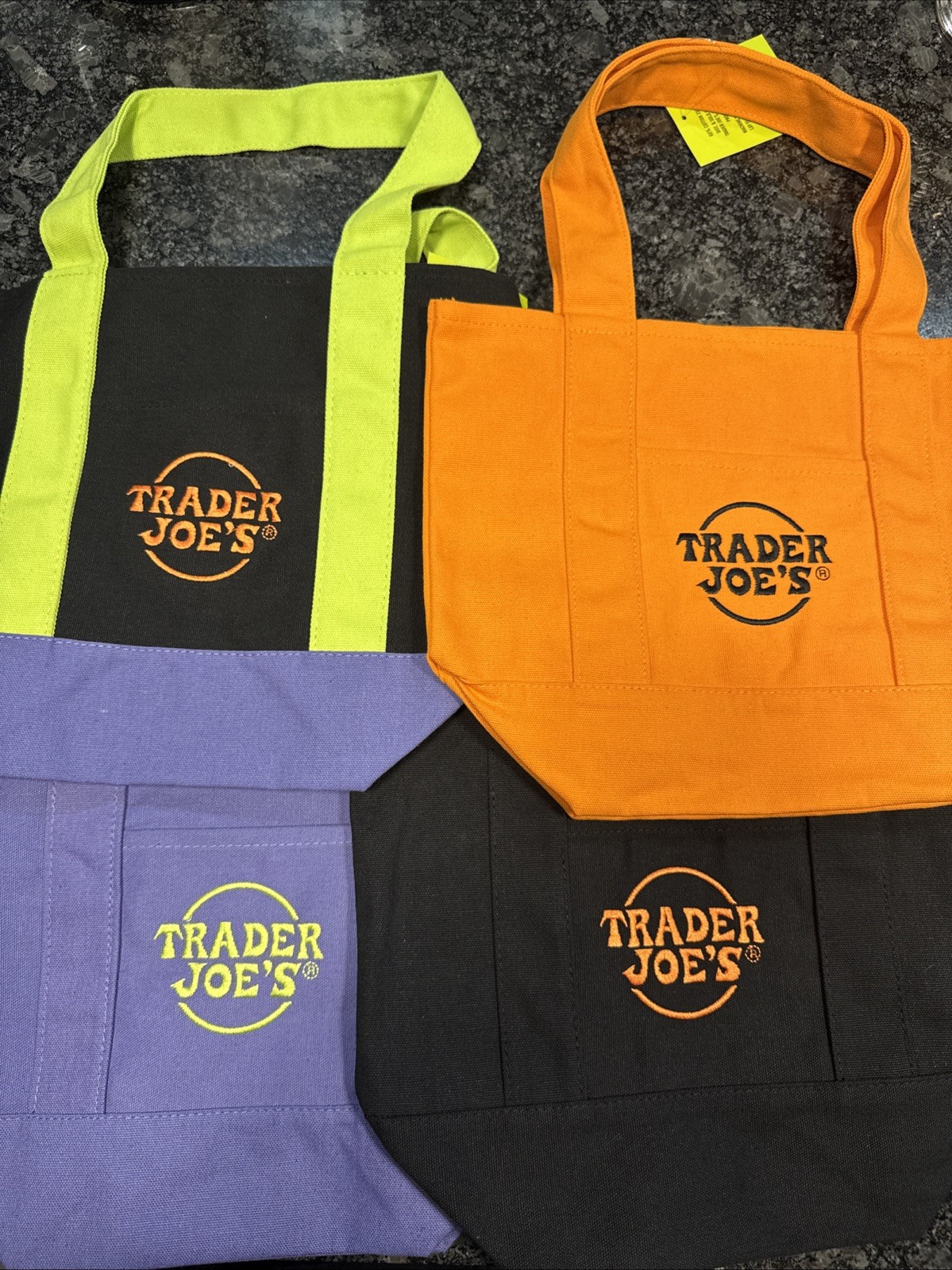 Trader Joe’s Reusable Canvas Tote Bag Set, Multicolor Design