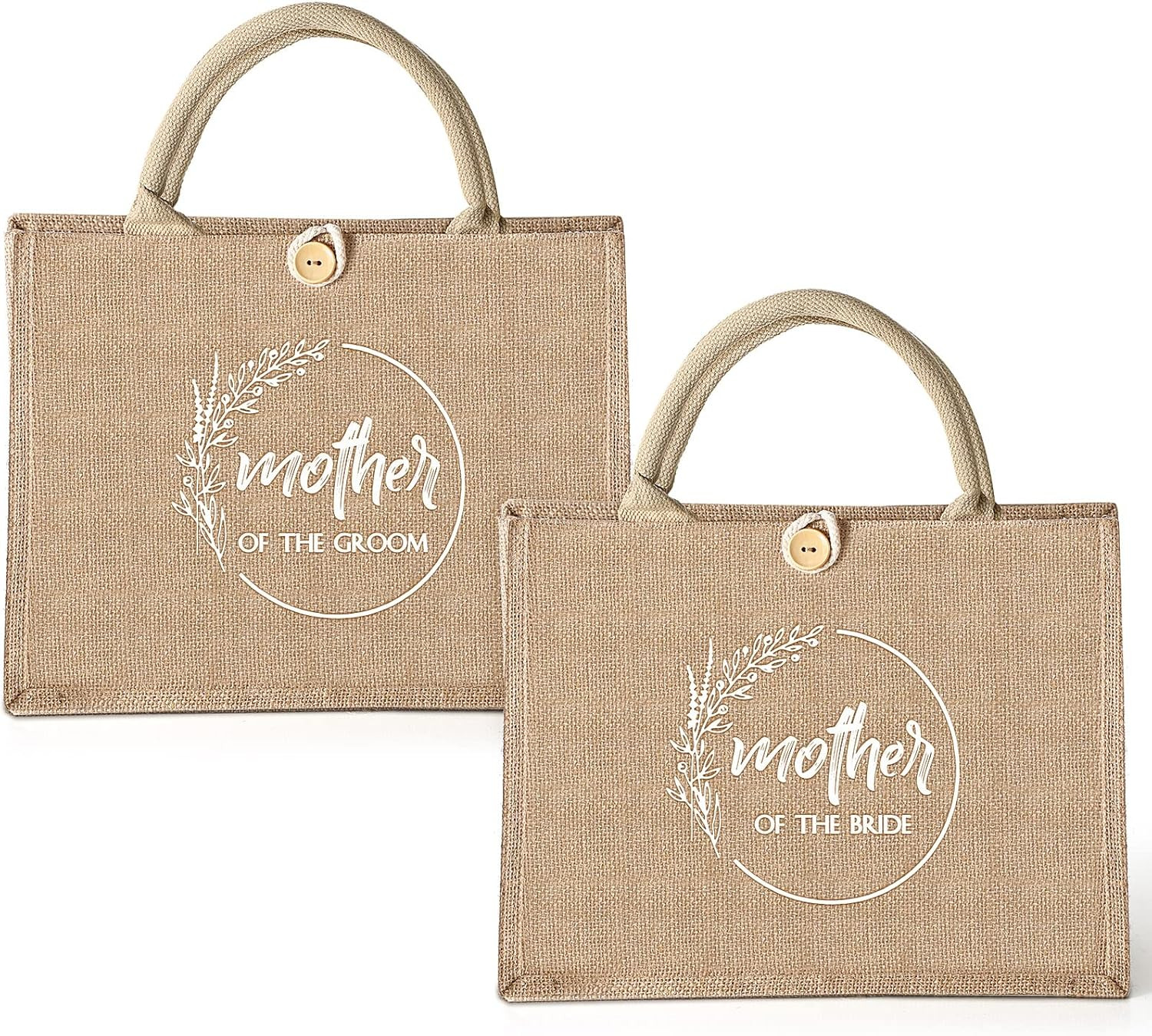 2 Pcs Mother of Bride Groom Bags Wedding Bridal Shower Gifts Burlap Jute Tote Ba