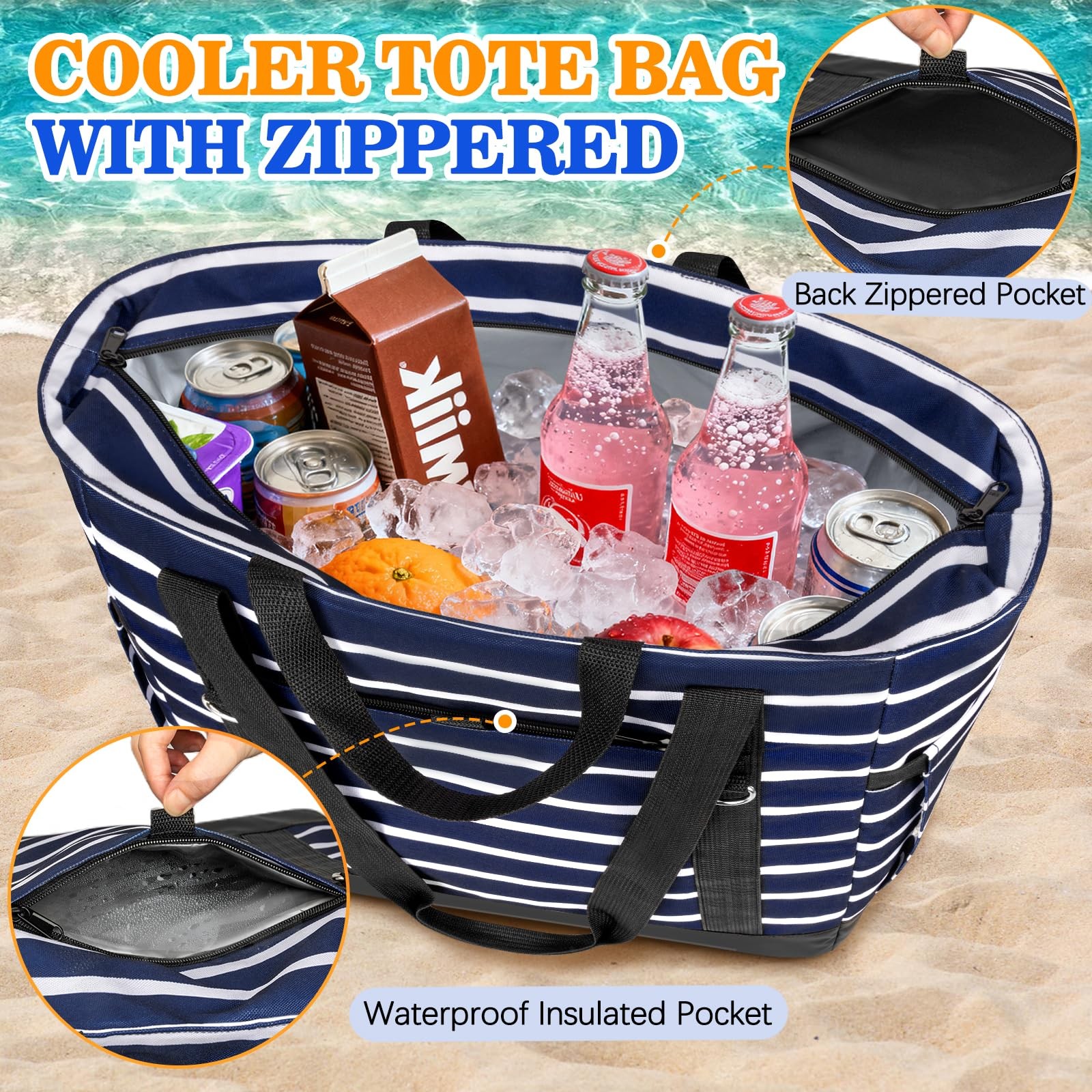 Soft Cooler Bag Insulated Travel Large Grocery Zippered PEVA Collapsible