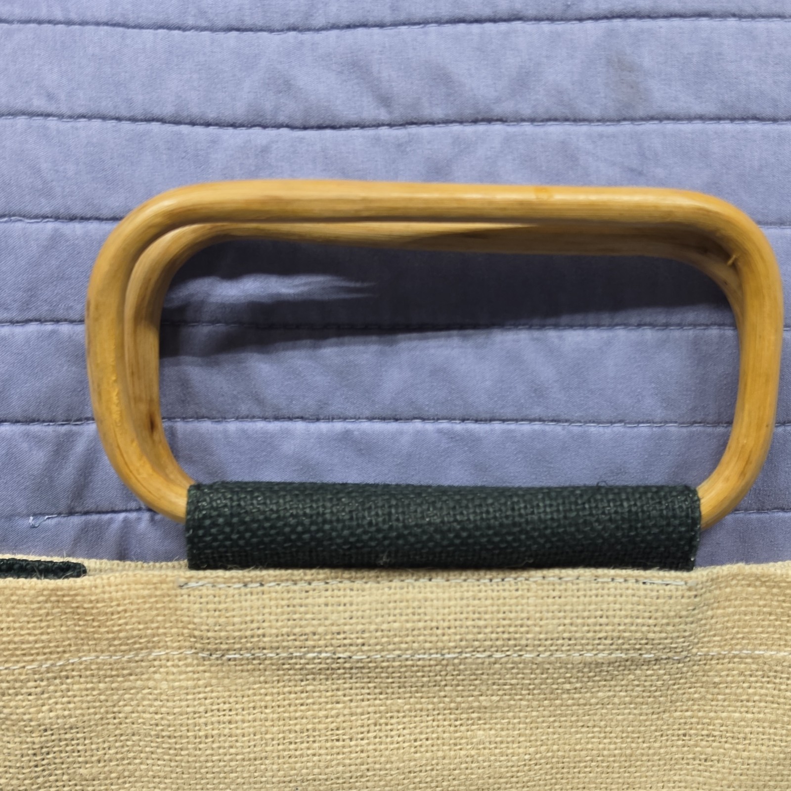 Our Own Image Reusable Tote Bag Wooden Handles Beige/Green Multicolor 12×12