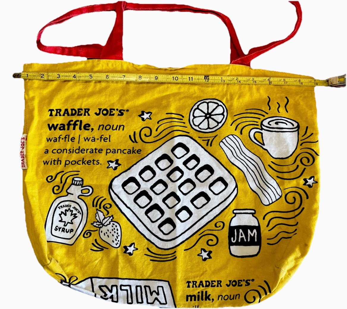 Trader Joes Reusable Canvas Shopping Tote Bag Breakfast Waffles Coffee Toast USA