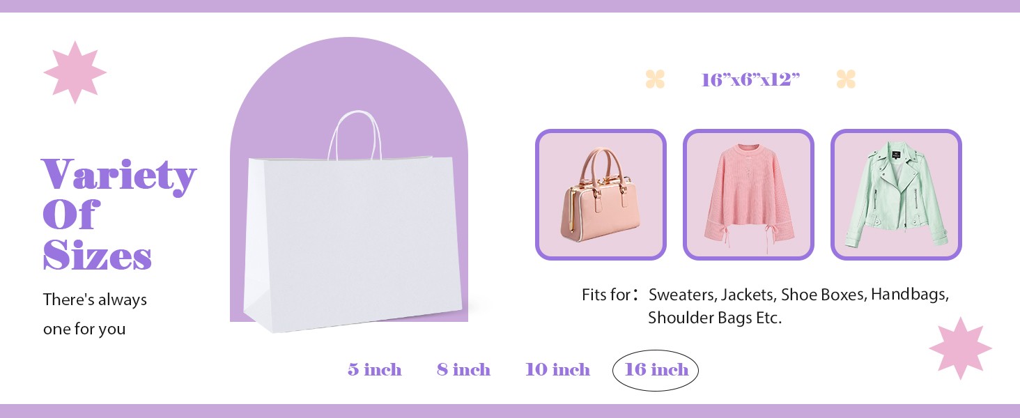 16x6x12 100Pcs White Bags with Handles,Paper Bags?White Large Paper Bag with