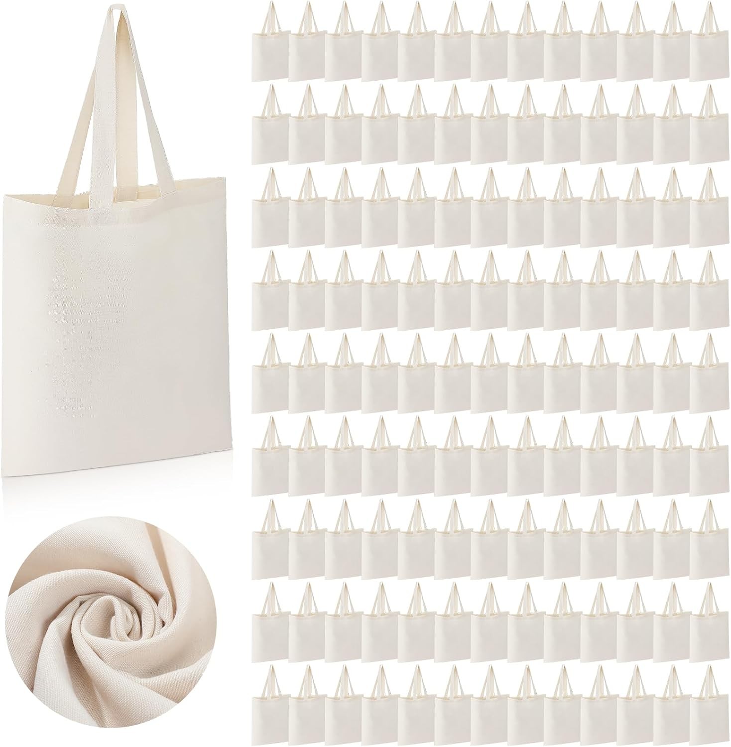 200 Pcs Blank Cotton Canvas Tote Bags Bulk Reusable Grocery Shopping Cloth Bags