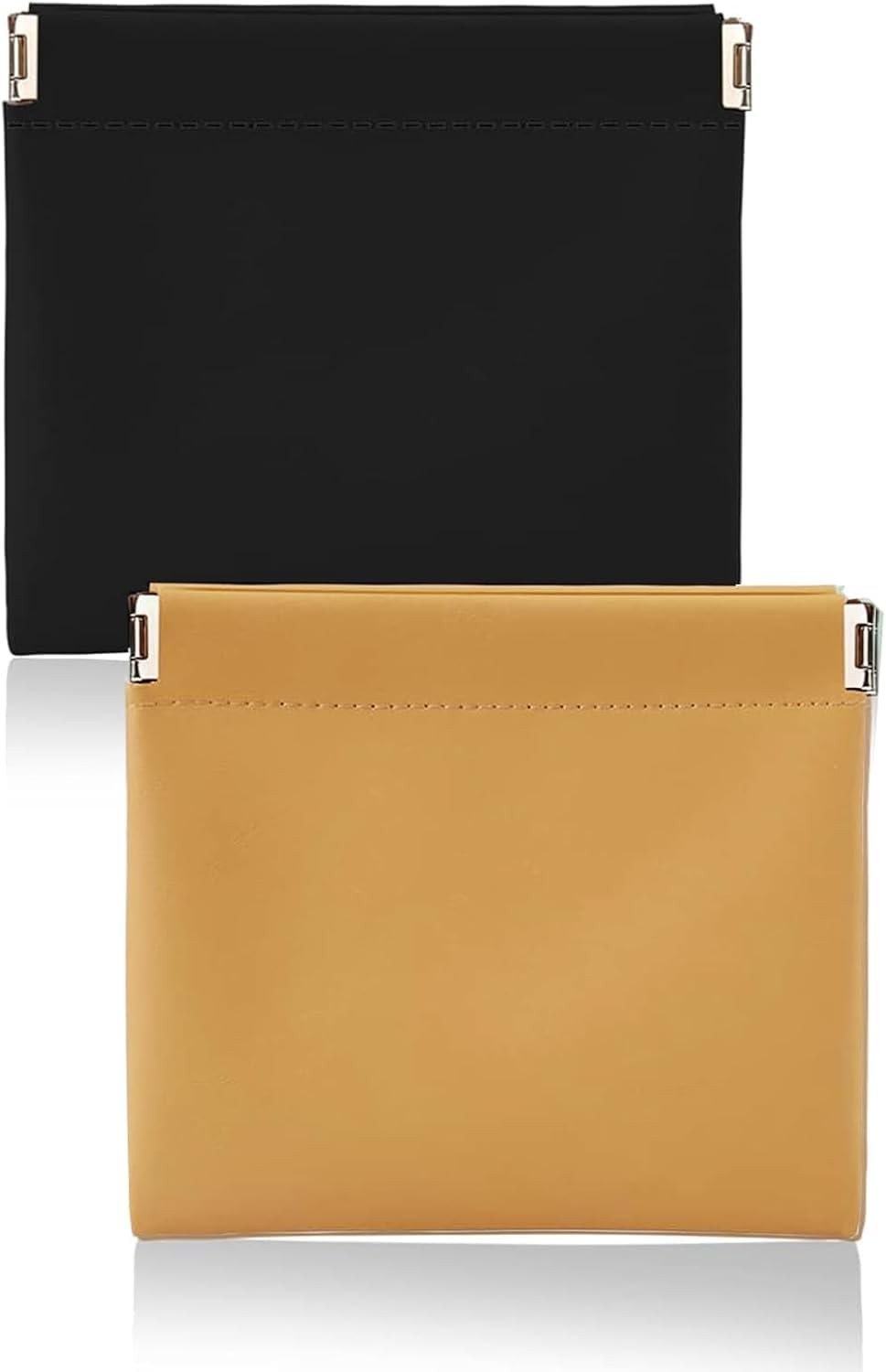 (2-Pack) Mini PU Leather Makeup Bag for Purse – 12×11 cm, Black + Brown