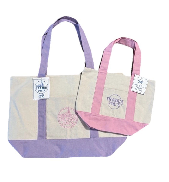 Trader Joe’s Lavender Purple Large + Pink Mini Canvas Tote Bag 2 Set Limited 🛍️