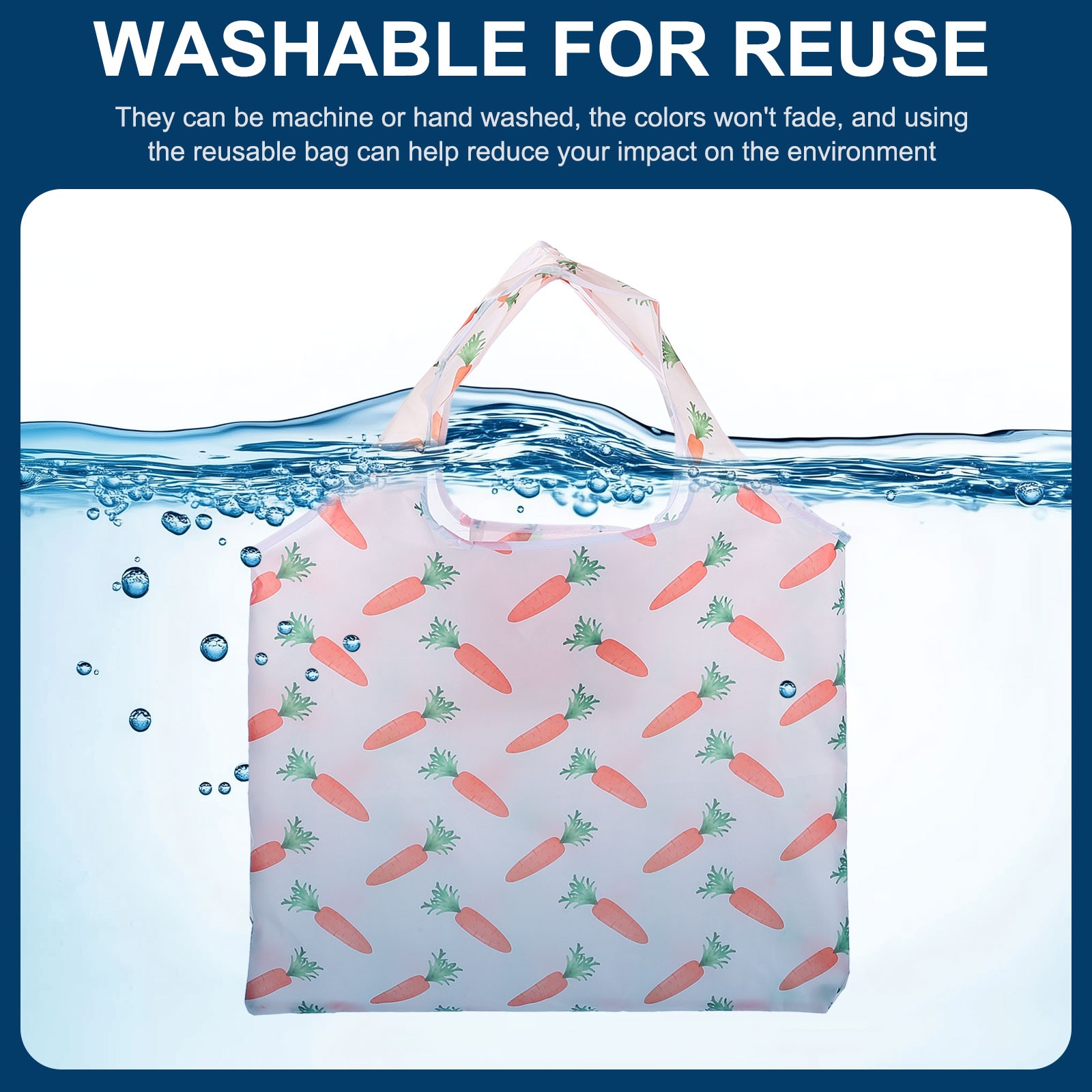 Reusable Grocery Bags, 1Pcs Printed Washable Shopping Totes (Carrot)