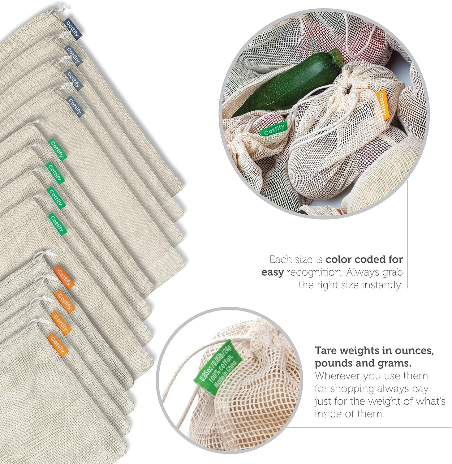 12+1 Reusable Produce Bags Grocery Washable, Organic Cotton Mesh Produce Bags…