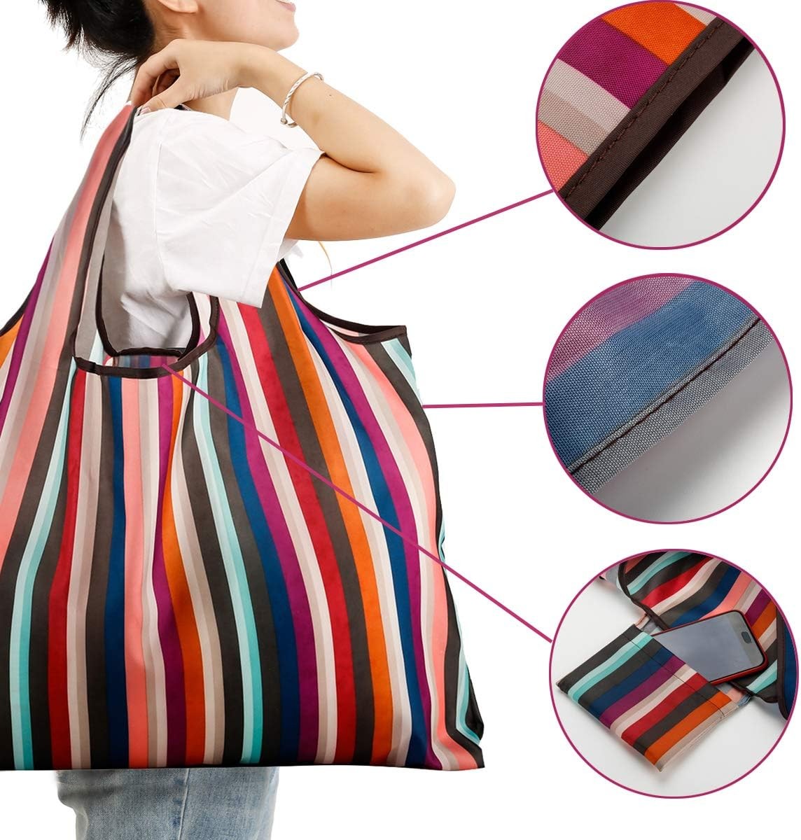 Reusable Grocery Bag 2 Packs Large Washable Foldable Eco Friendly Nylon Heavy