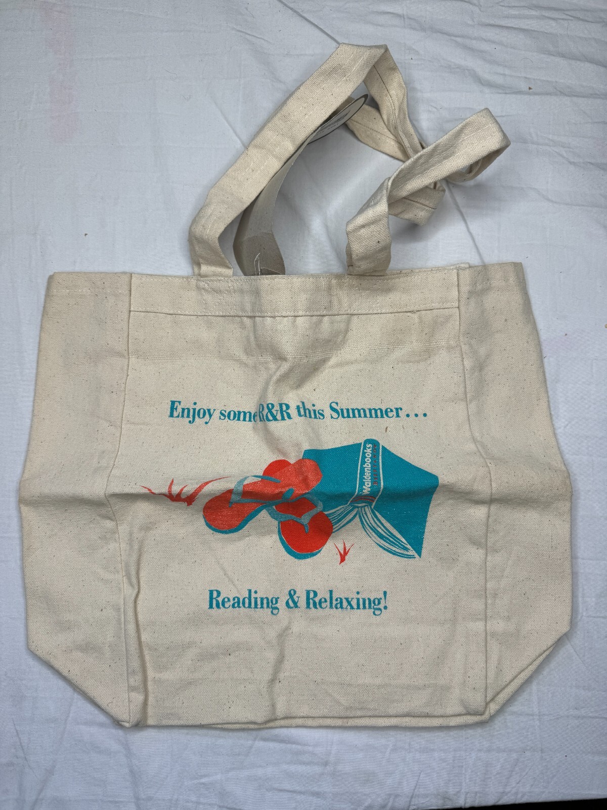 Vintage 90s Waldenbooks Reusable Tote Bag Canvas Bookbag NOS