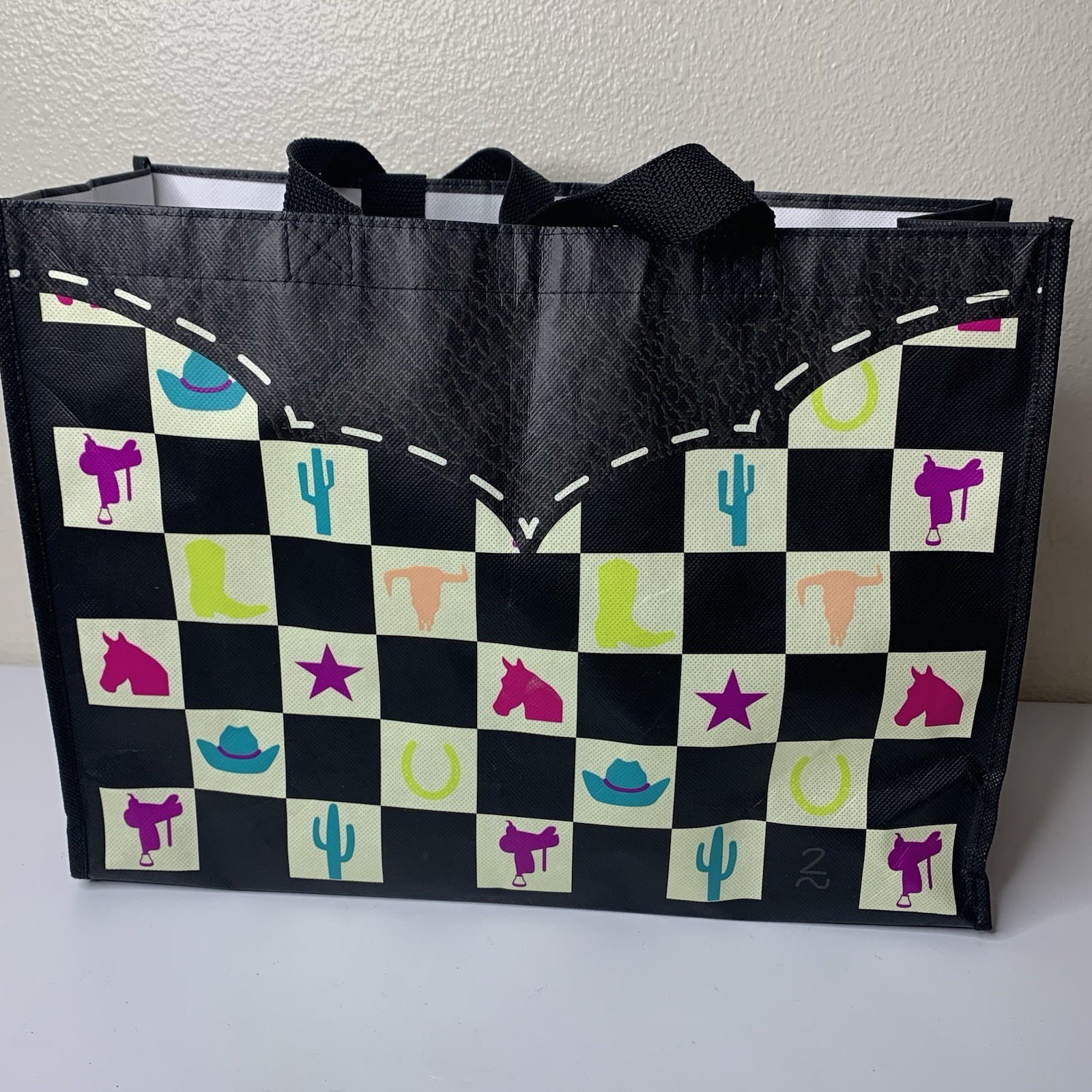 2flyco Reusable Tote Bag Yeehaw Whoa Let Them Be Basic Cactus Horse Saddle Boot