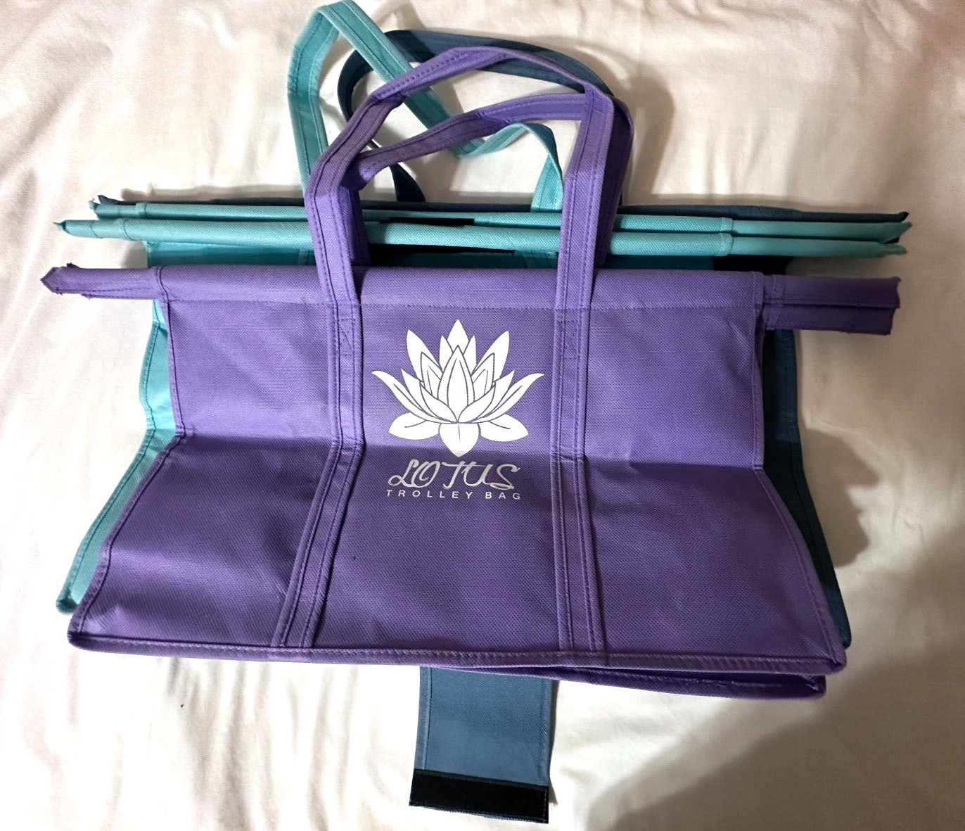 Lotus Trolley Grocery Bags 3 Bag Set Reusuable Washable 1 Cooler Bag
