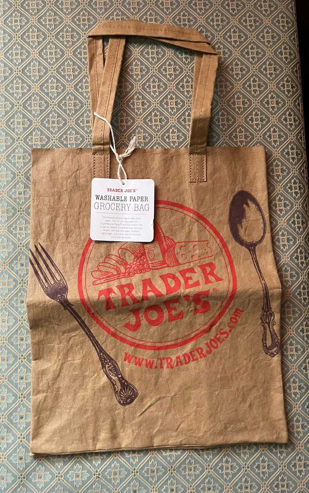 Trader Joe’s Washable Paper Reusable Shopping Bag Brown Red Medium Foldable
