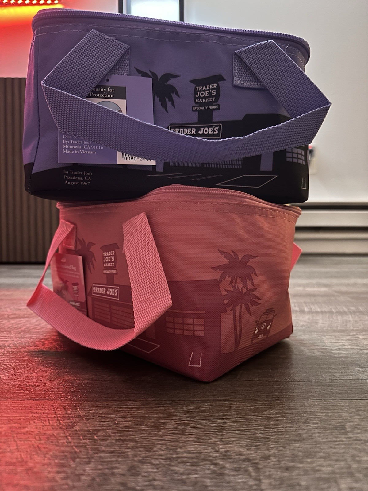 NEW Trader Joes Mini Insulated Bag Set of 2 Pink & Lavender Valentines Spring