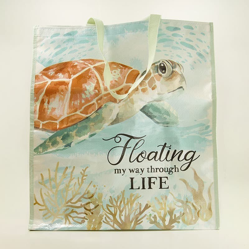 Large Sea Turtle Tote Bag Reusable Grocery Beach Shopping Floating Through Life