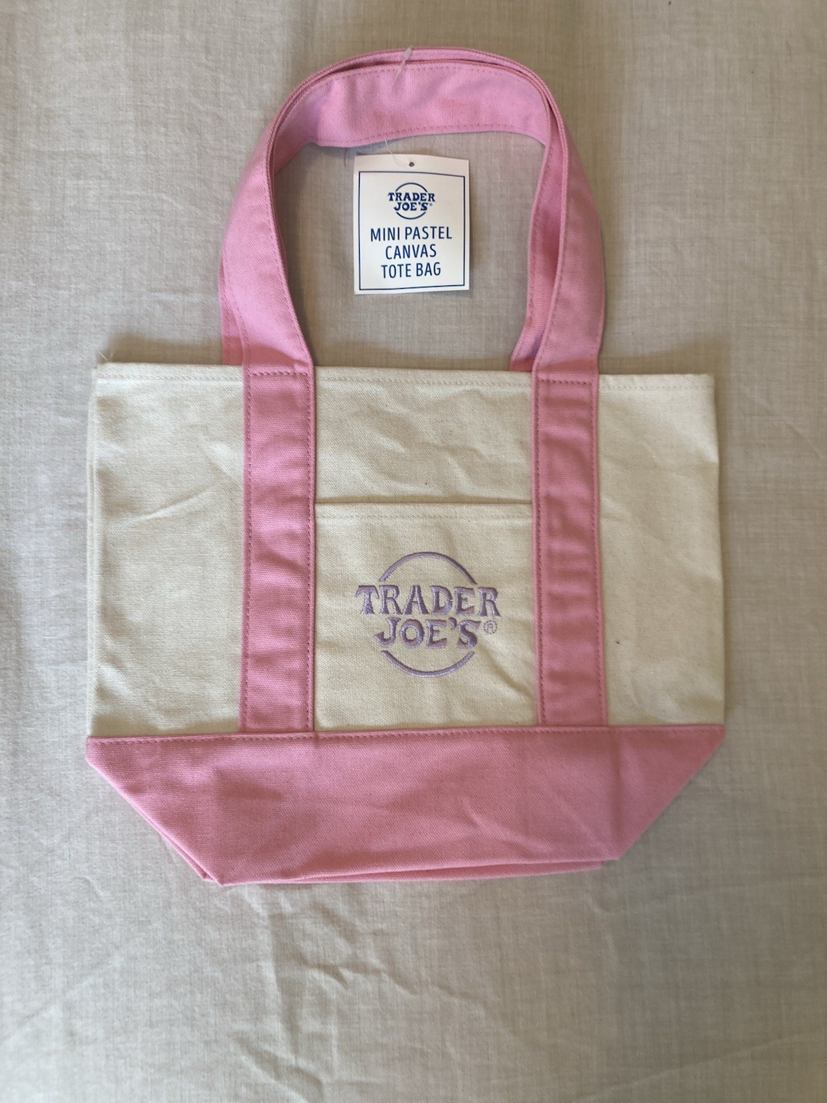 Trader Joe’s Canvas Pastel Pink Mini Tote Bag Reusable New with Tag