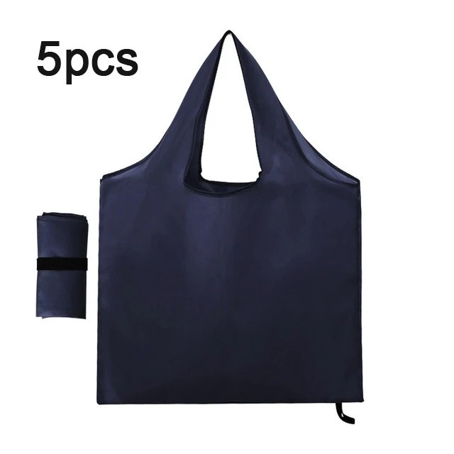 5PCS Reusable Shopping Bags Foldable Grocery Travel Shoulder Polyester Handbag