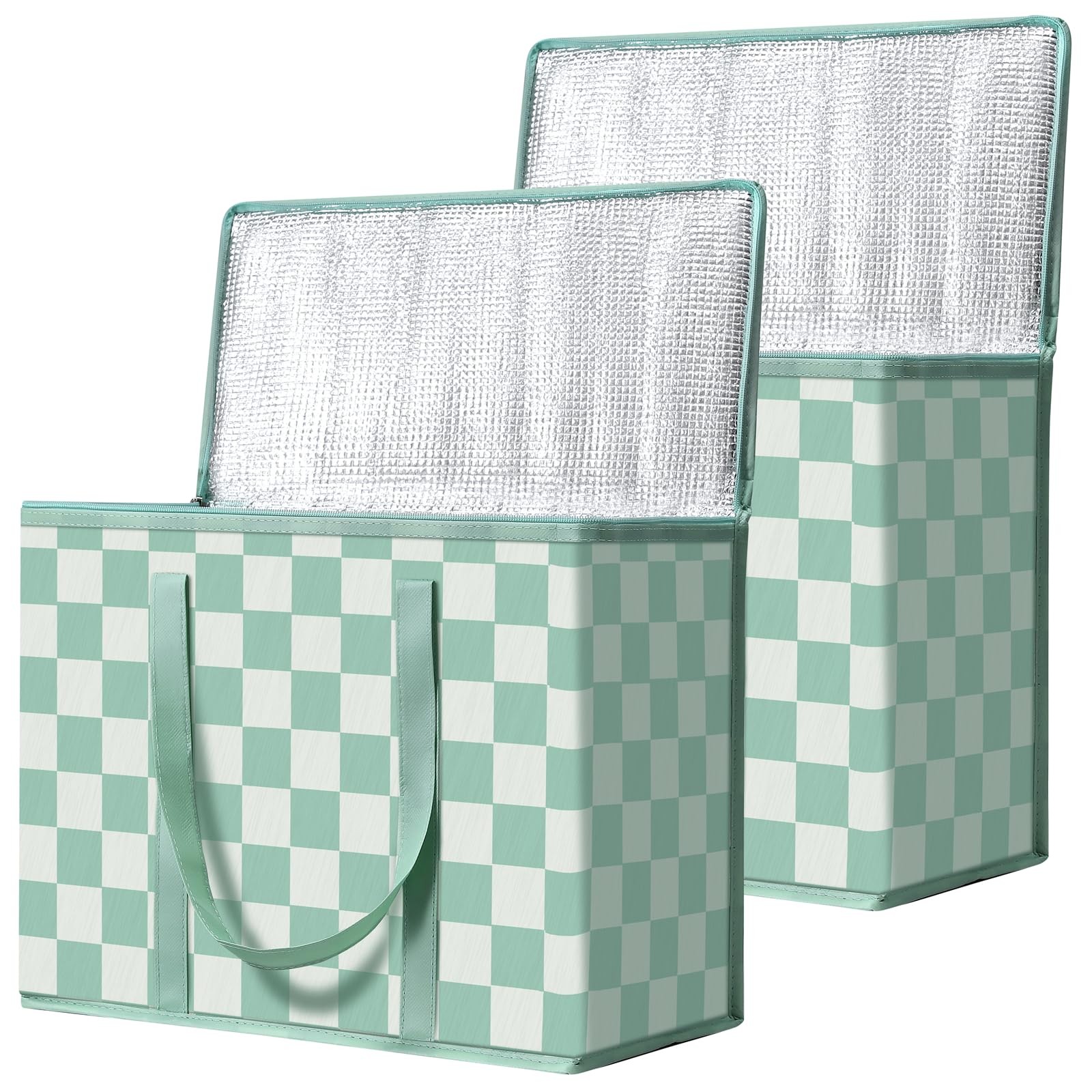 COOZOOM 2 Pack Insulated Reusable Grocery Bags, Large (30.7 liters), Green