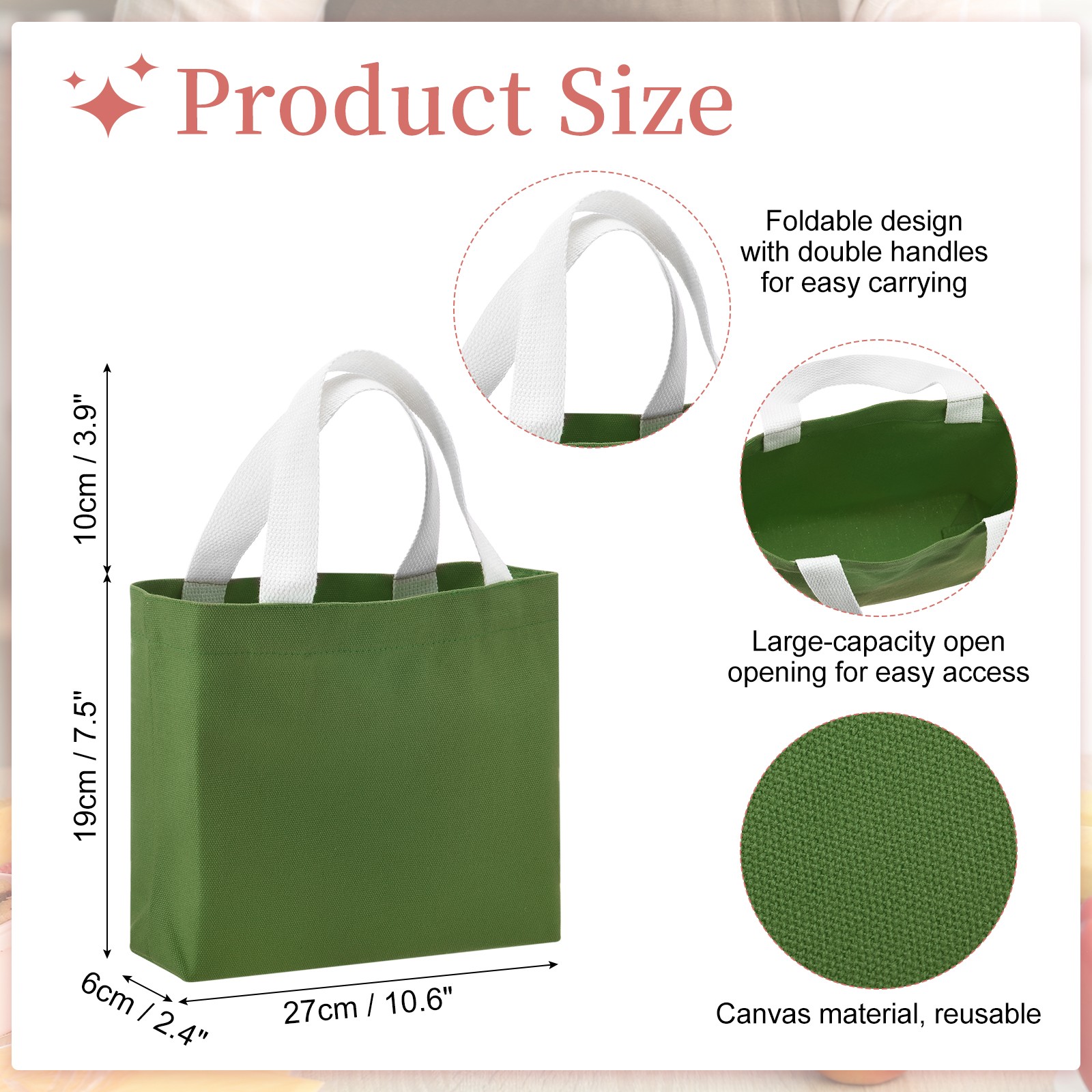 Small Canvas Tote Bag for Women, 11 x 2 x 7″ Canvas Bags with Handle, Dark Green