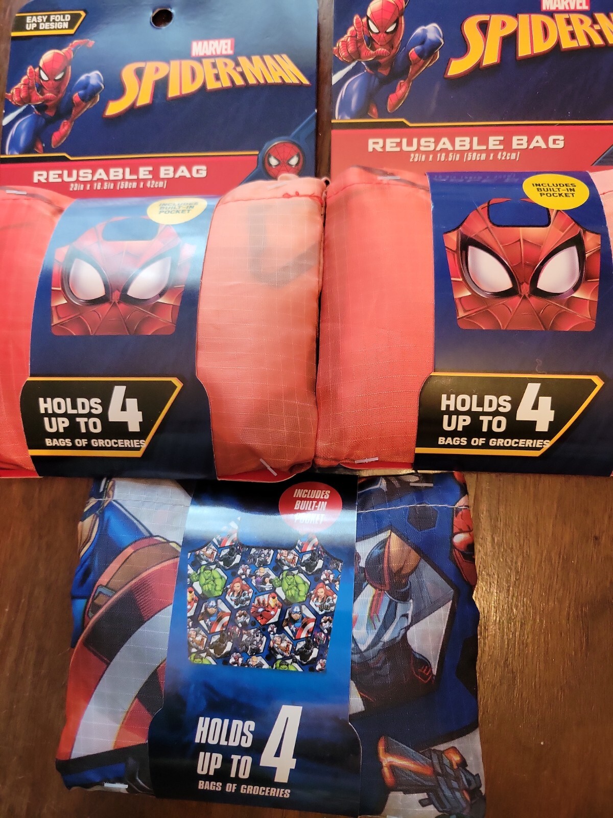Marvel The Avengers Reusable Shopping Tote Bag & (2) Spider-Man Reusable Bags.