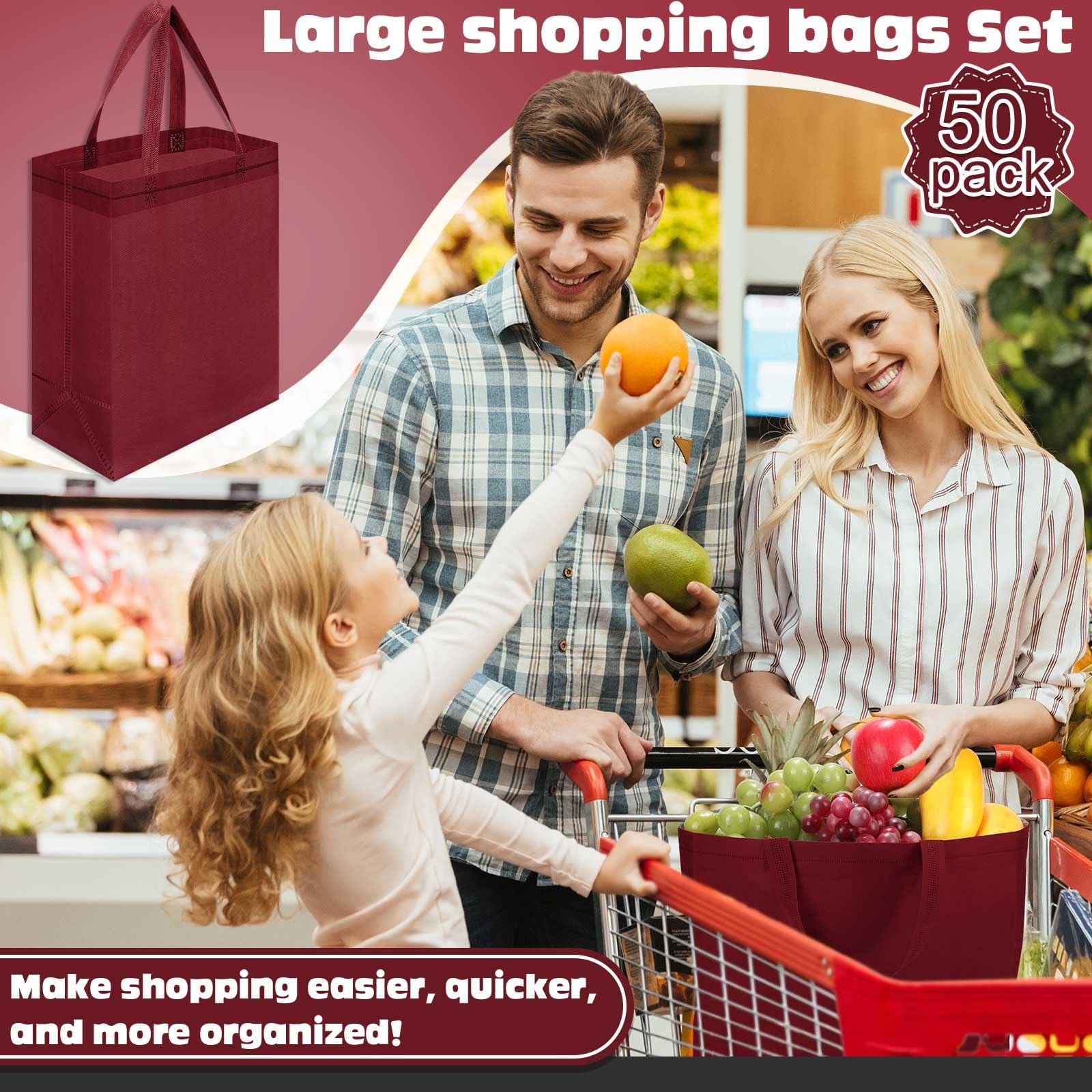 50 Pcs Reusable Tote Bag Bulk 8 x 4 x 10 Inch Non Woven Shopping Bag with Han…