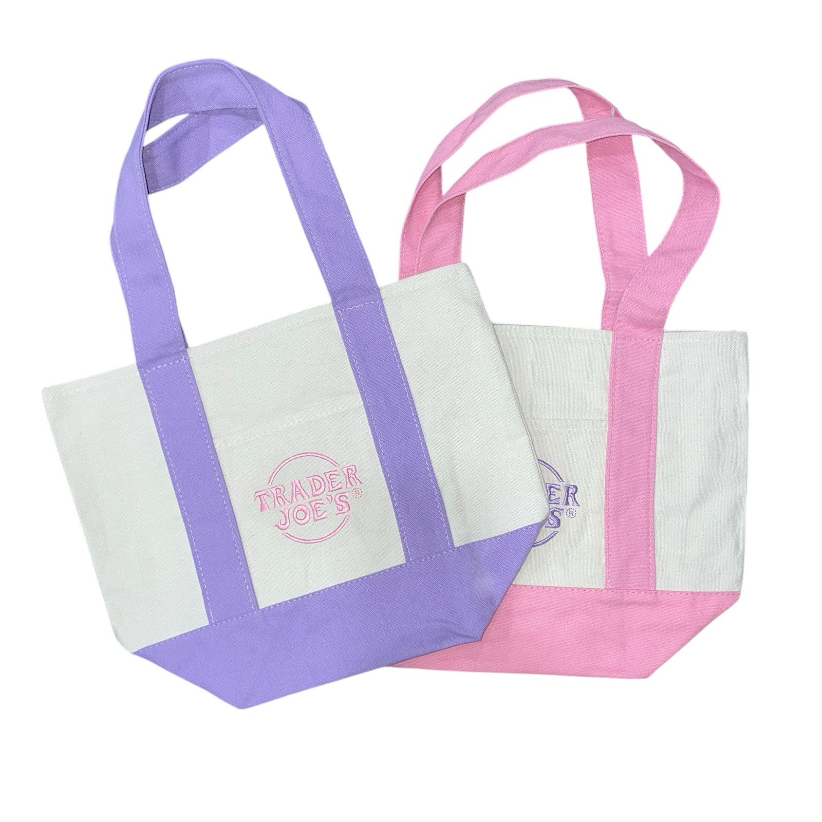 Trader Joe’s Pastel Mini Canvas Tote Bags PINK PURPLE VIRAL TIKTOK 2025 LTD ED