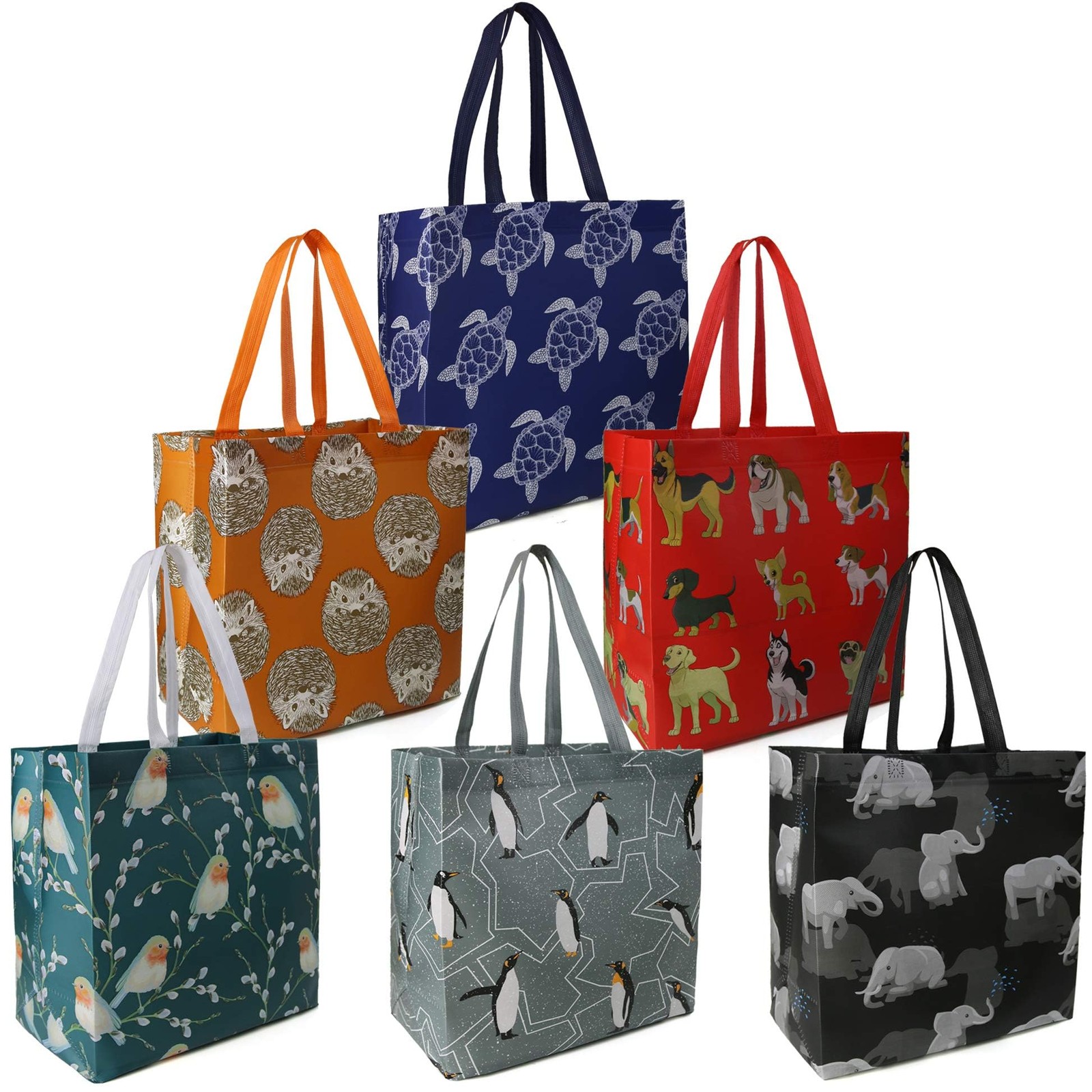 BeeGreen Animal Reusable Grocery Bags – Large, Red, Orange, Green, Blue, Gray