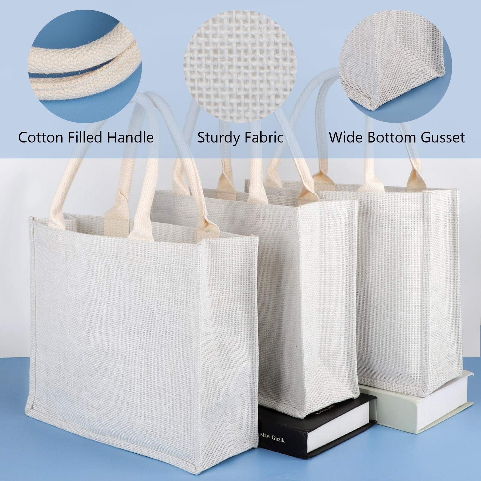 Segarty Tote Bags, 3 Pack Small White Burlap Jute Reusable Canvas Gift Favors…