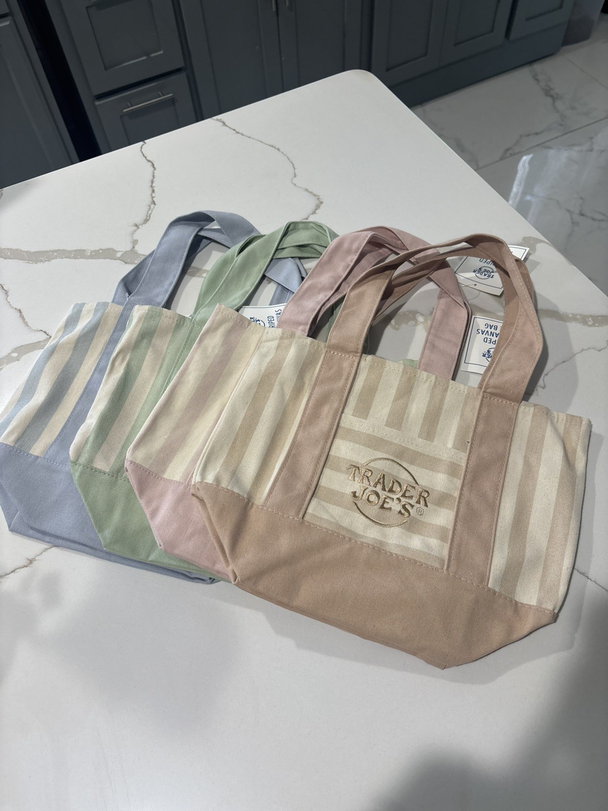 New Trader Joe’s Mini Pastel Stripe Canvas Tote Bag Limited Edition Set Of 4