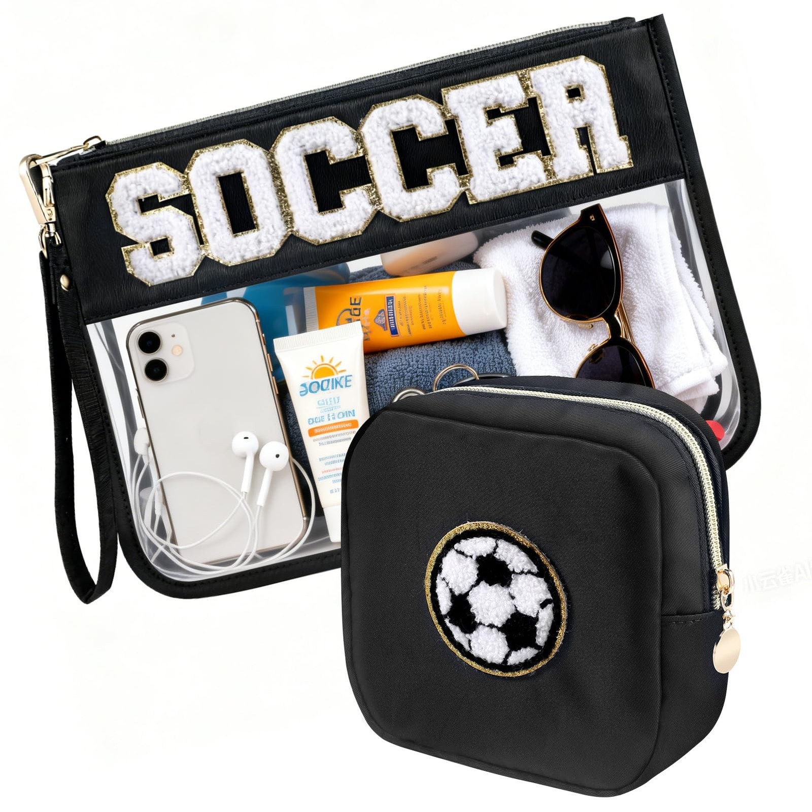 PEVART 2-Piece Soccer Gifts Makeup Snack 12 x 8.6 x 2.3 inches, Soccer-Black