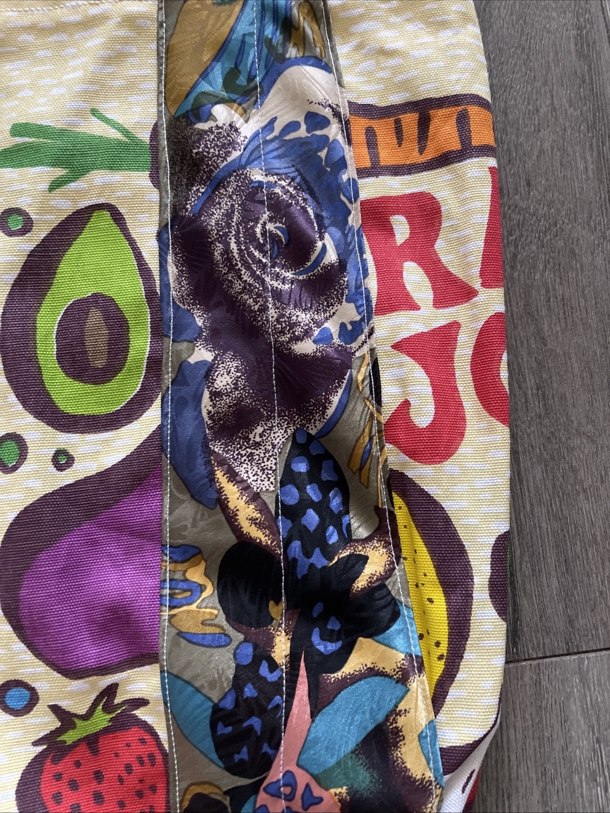 Trader Joe Tote Bag With Two Different Design Using Ties As Handles 17x13x5 1/2