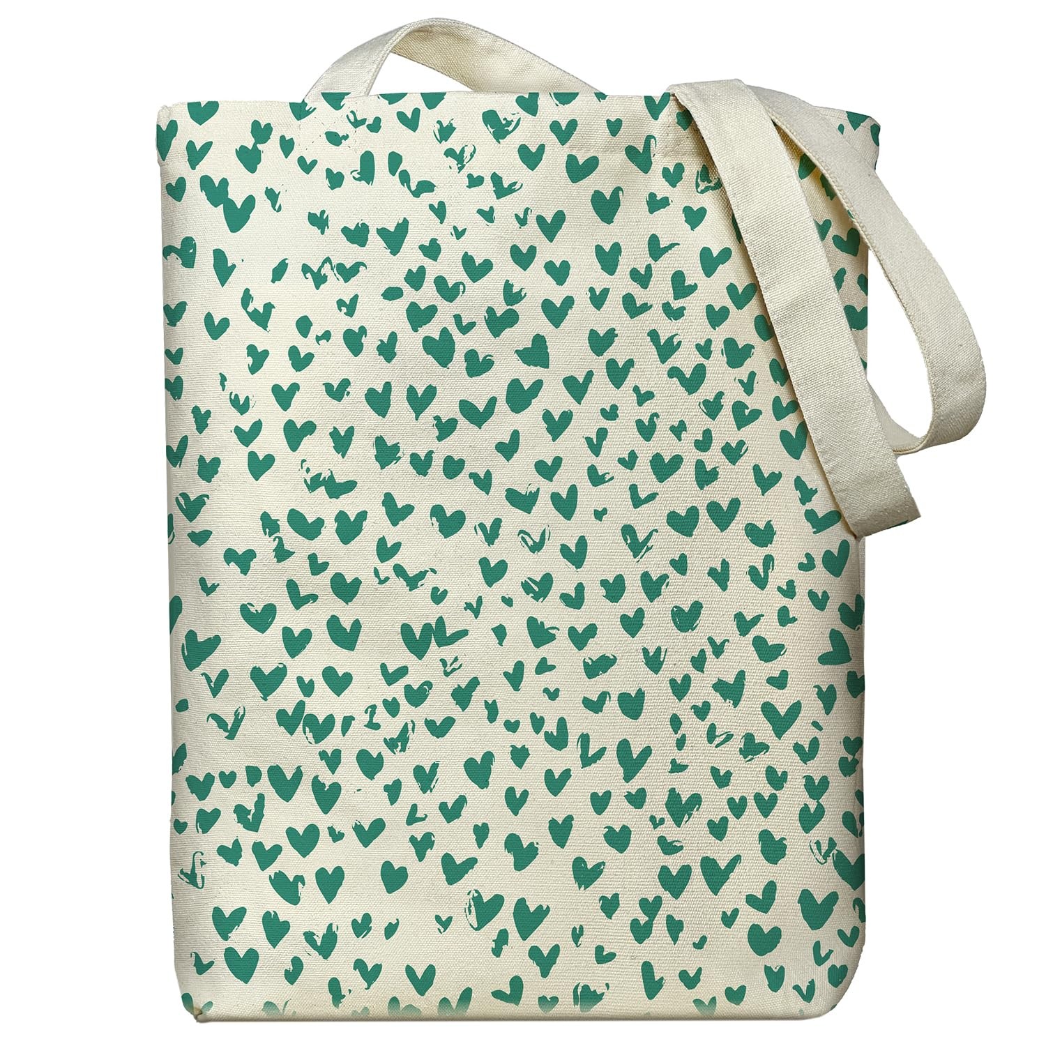 Canvas Tote Bag With Zipper Pocket – Green Hearts, Thick Canvas – Perfect for…
