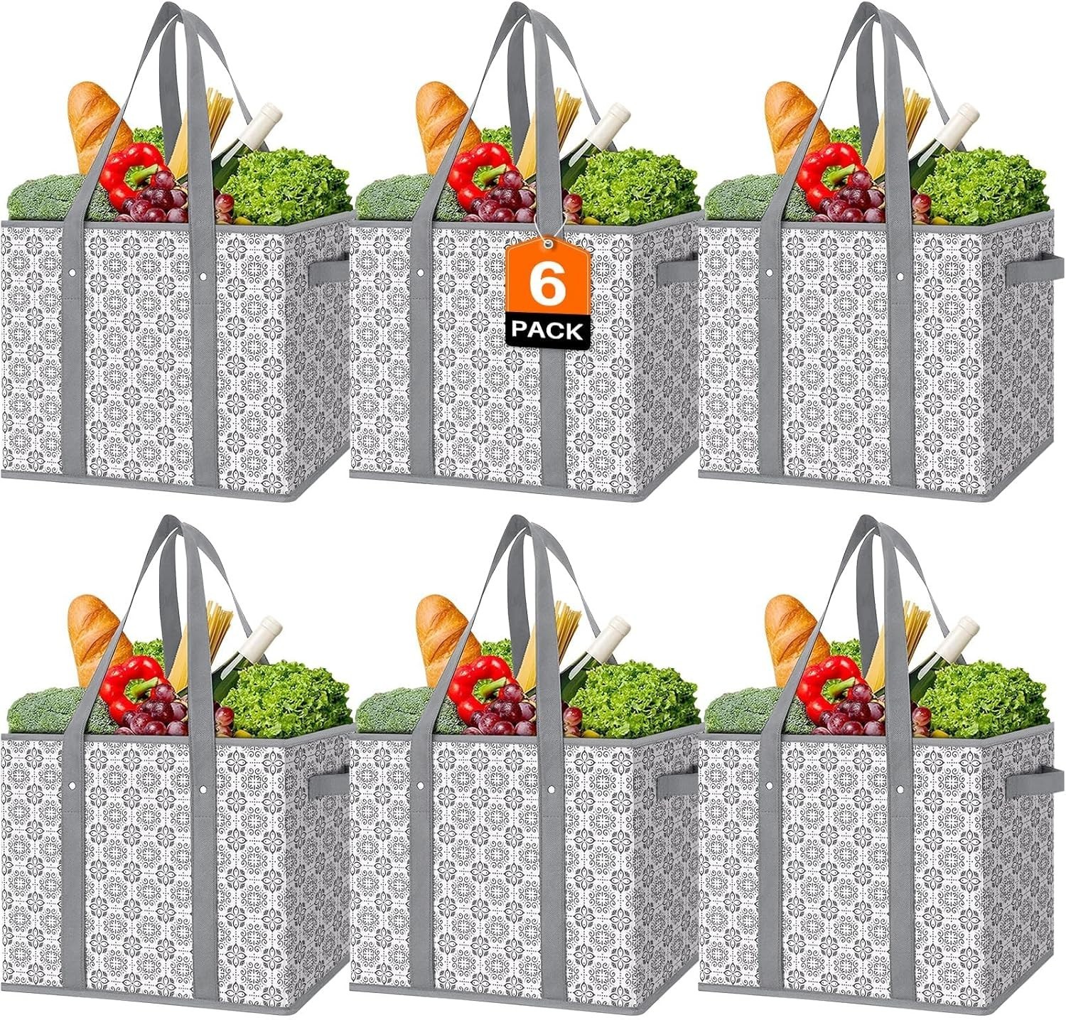 Large Water-Resistant Shopping Totes [6 Pcs]