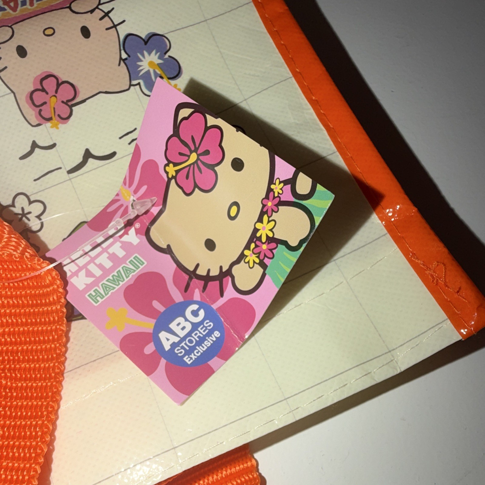 Hello Kitty Hawaii HK Map Reusable Shopping Bag, Orange Handles, Medium