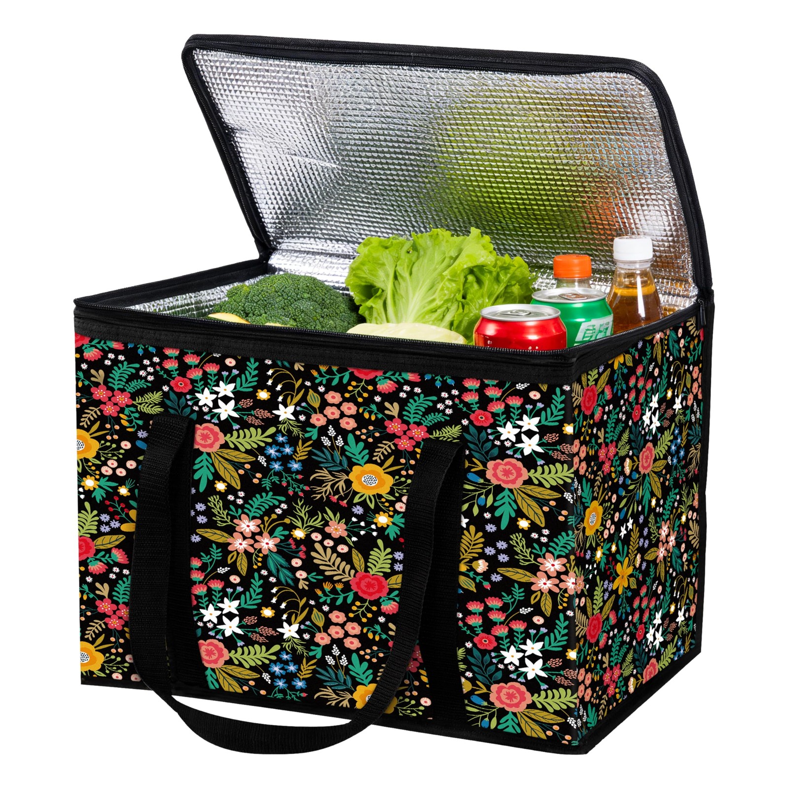 40L Flower Insulated Reusable Grocery Cooler Bag Thermal 15.7×11.8×12.2 In