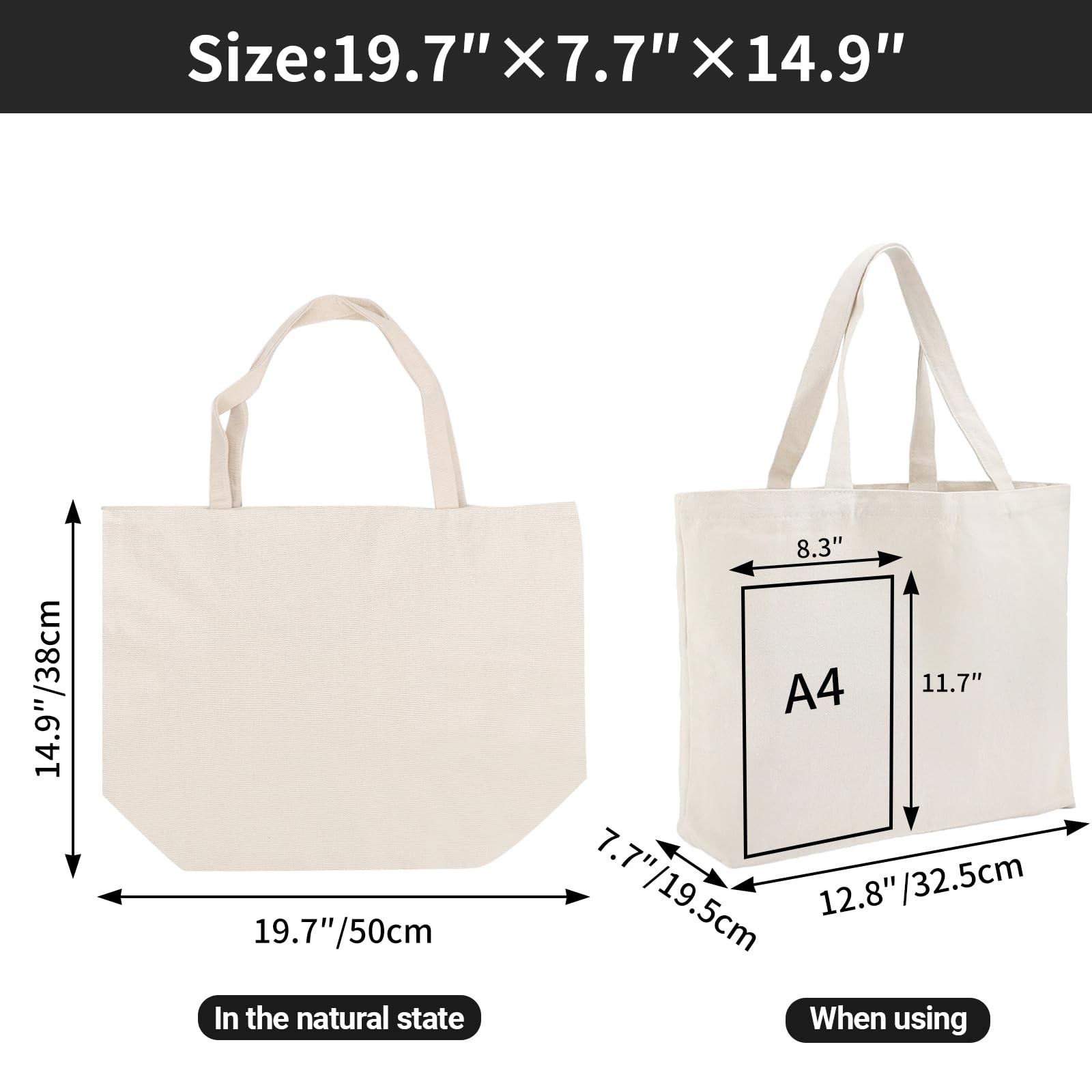 Segarty 6 Packs Large Canvas Tote Bags, 20X15 Inch Reusable Grocery Bags, Heavy