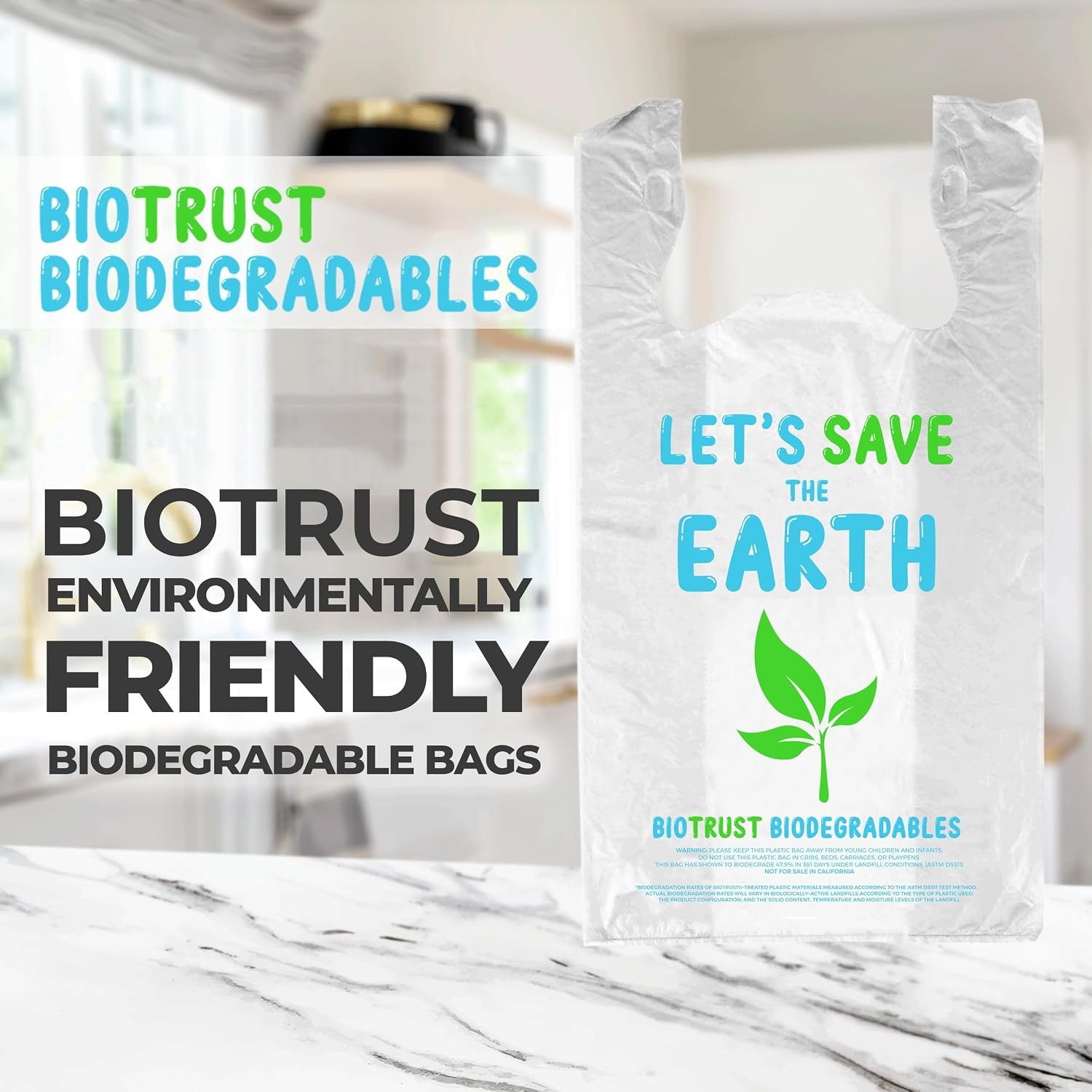 Biorift Thank You Bags | 500 Count Bulk Large T-Shirt Grocery Bags w/ Handles,
