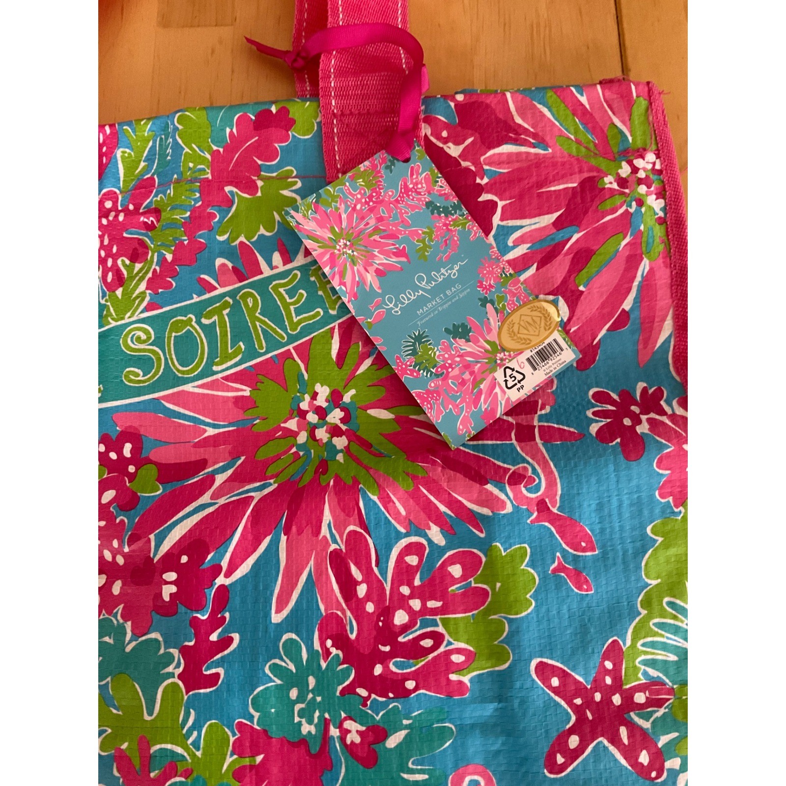 Lilly Pulitzer Sea Soiree Market Bag Reusable Shopping Tote Pink Blue Seahorse