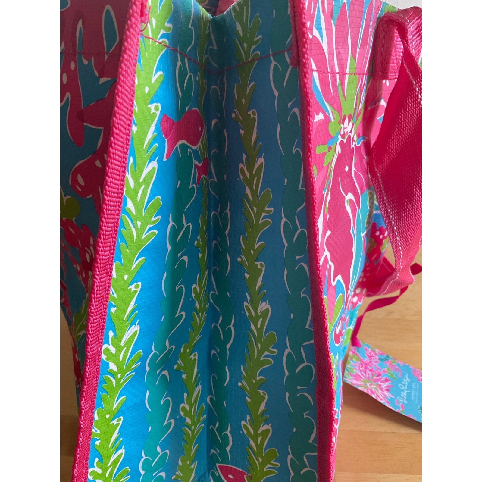 Lilly Pulitzer Sea Soiree Market Bag Reusable Shopping Tote Pink Blue Seahorse