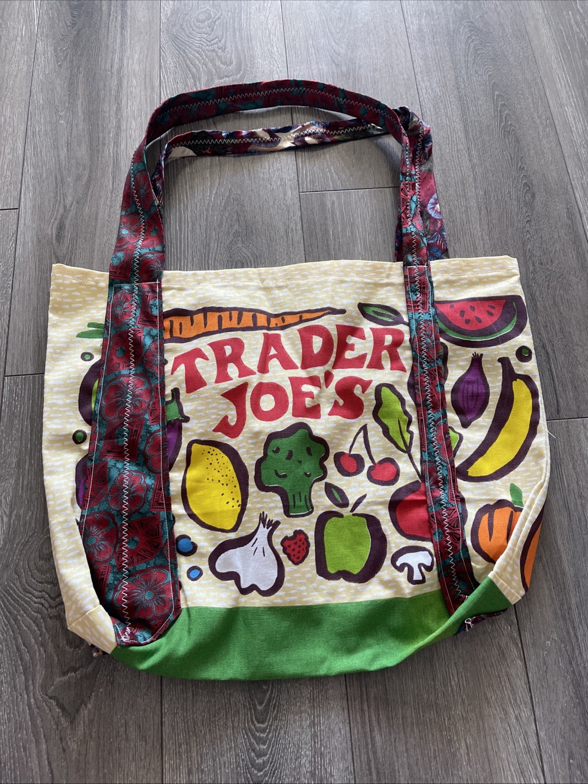 Trade Joes Tote Bag With Upcycled Tie Handles 19 1/2 X 13 1/5 X 4 1/2