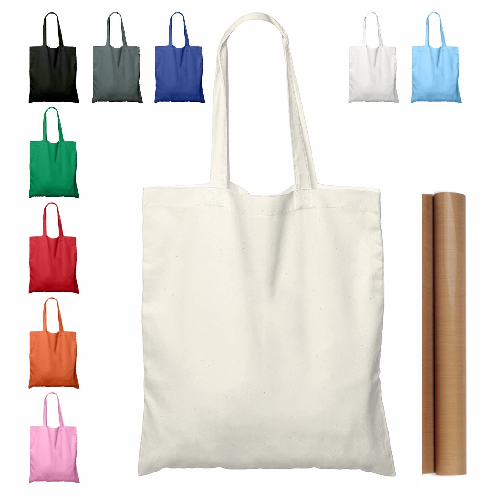 5 Pack Blank Cotton Tote Bags,15×16 in,Lightweight Reble Shopping Bag,multicolor