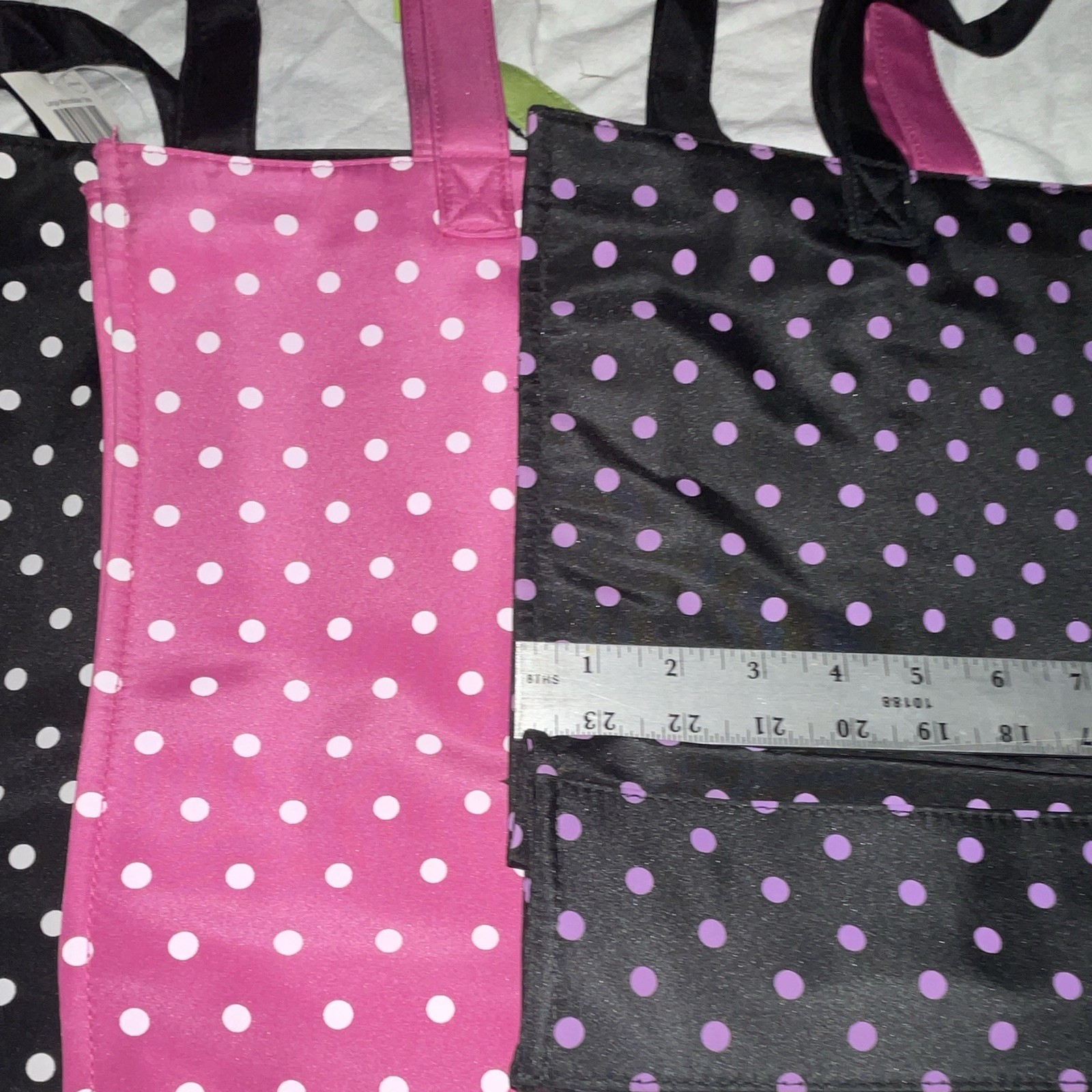Patty Reed Happy Sack Polka Dot Tote Bags Set of 4 Large Foldable Zip Pocket